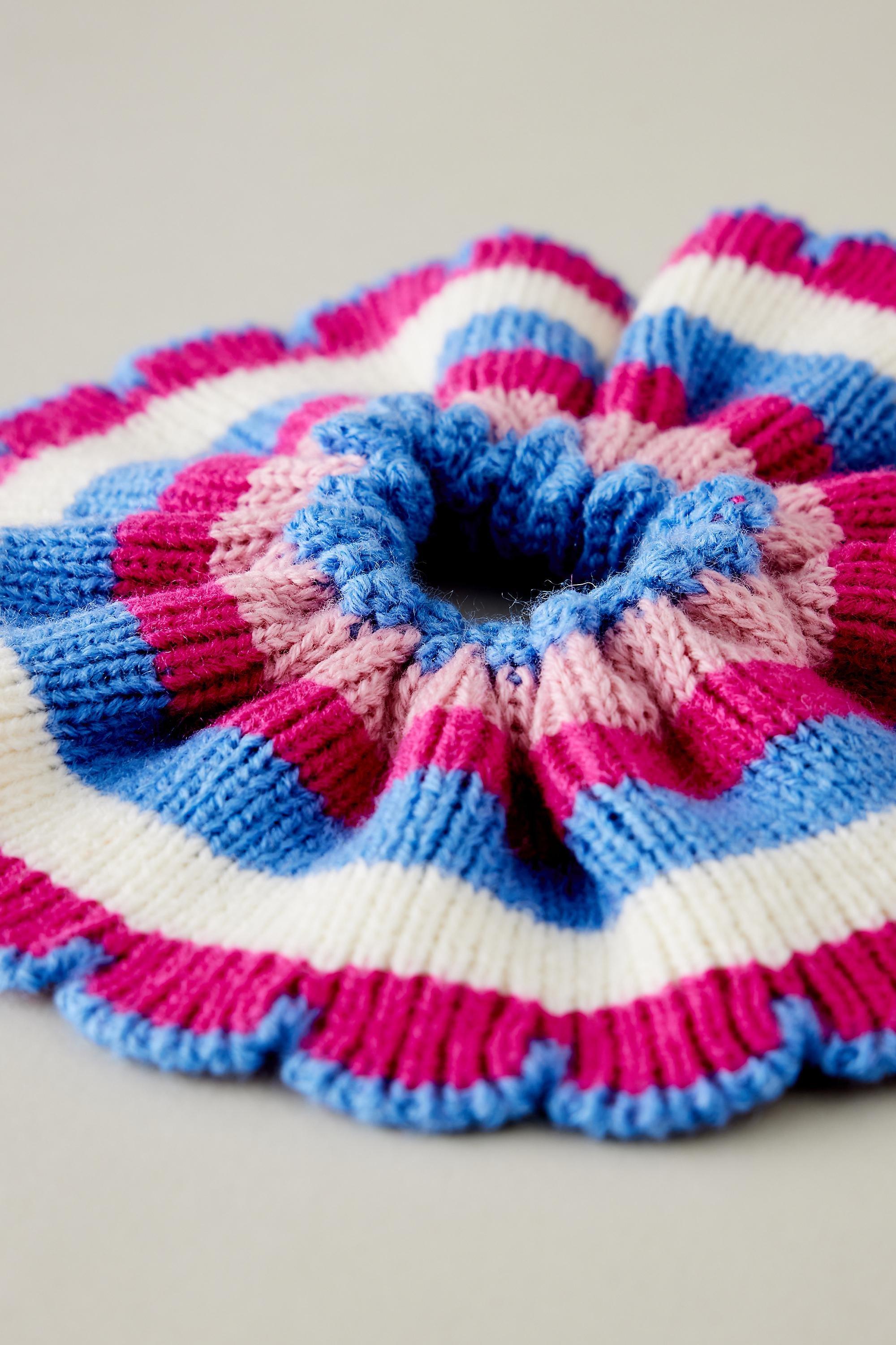 Crochet Stripe Scalloped Hair Scrunchie, Pink, A501_0066, large image number 1