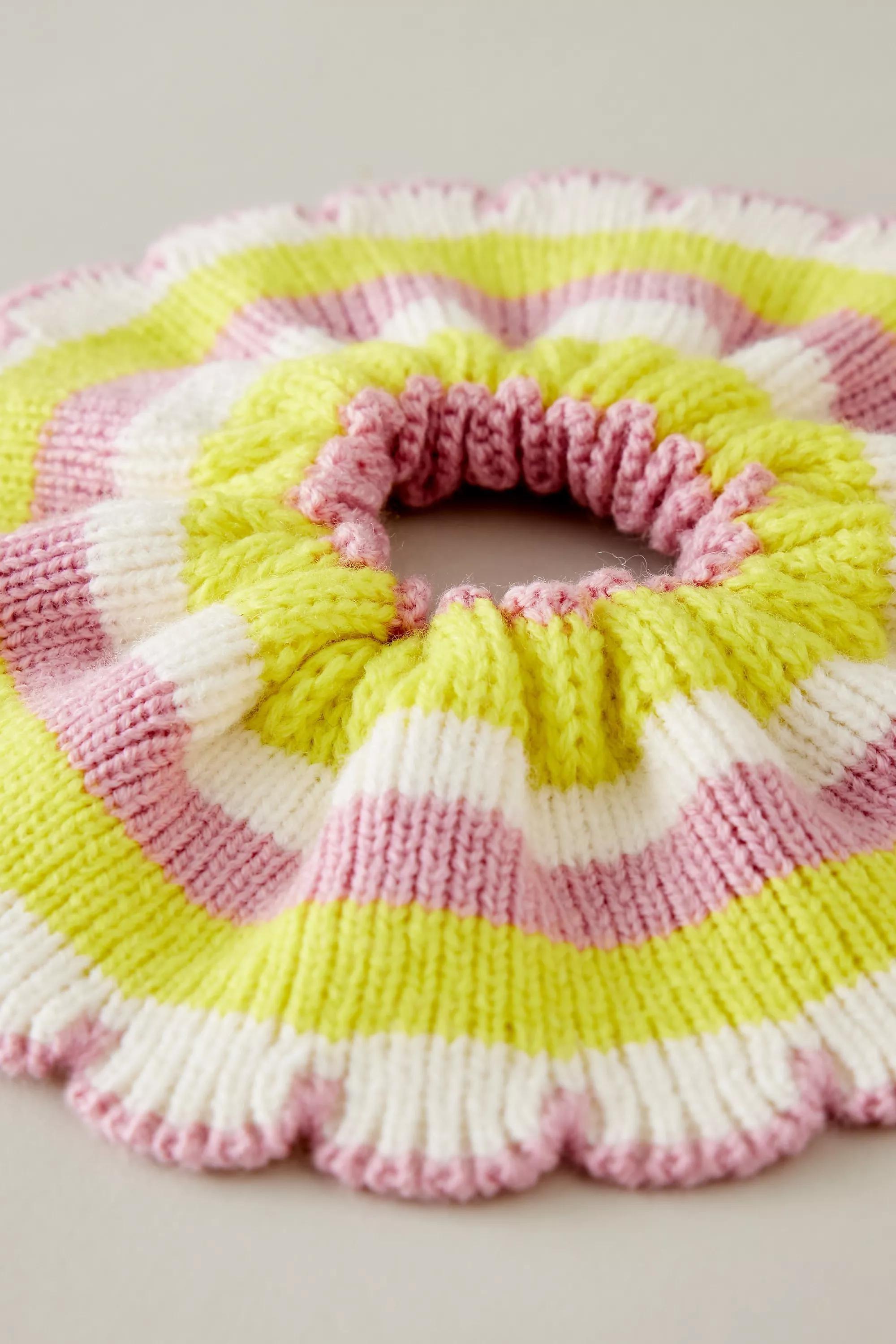 Crochet Stripe Scalloped Hair Scrunchie, Yellow, A501_0072, large image number 1