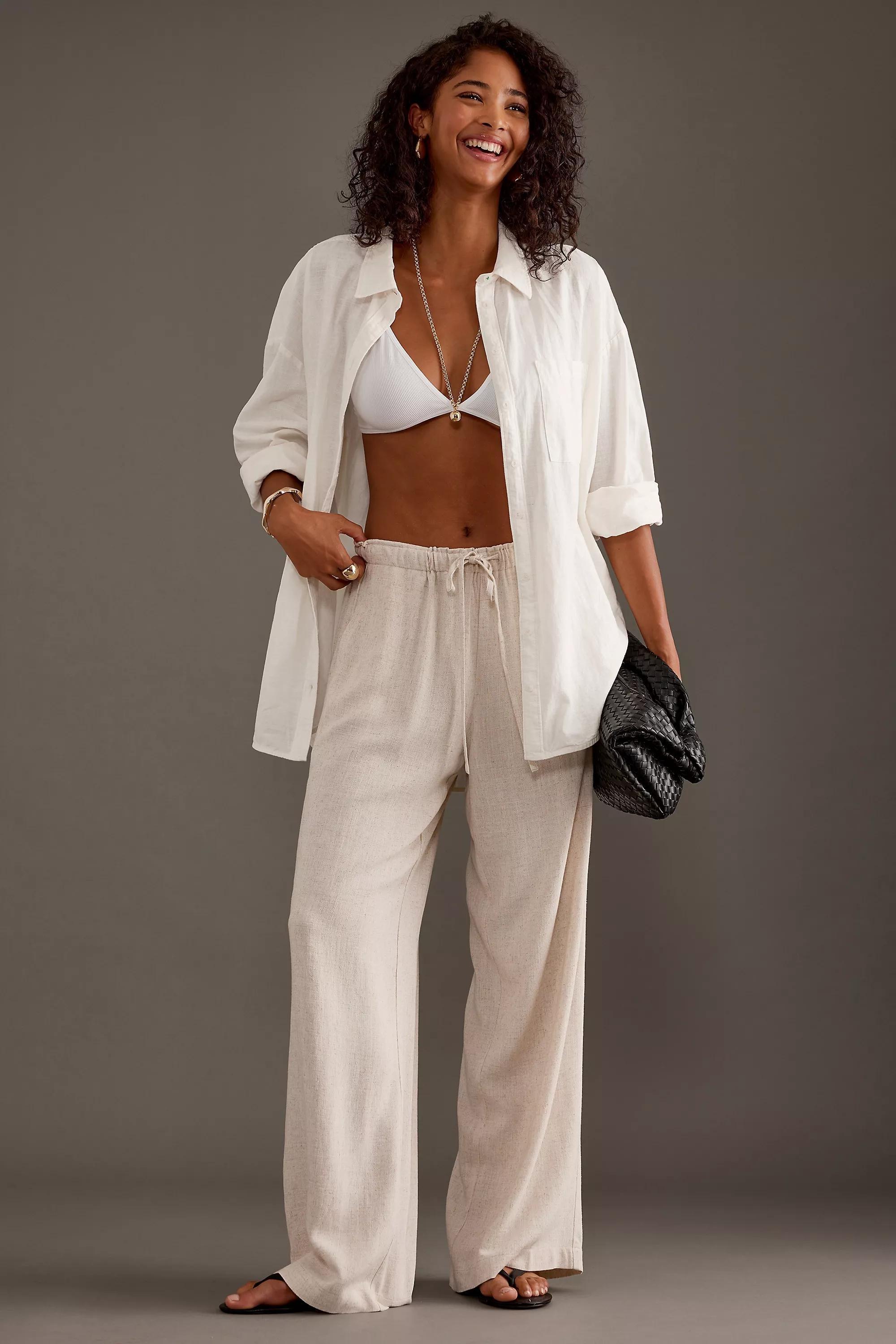 Lorna Linen-Blend Relaxed Trousers, Cream, , large image number 0