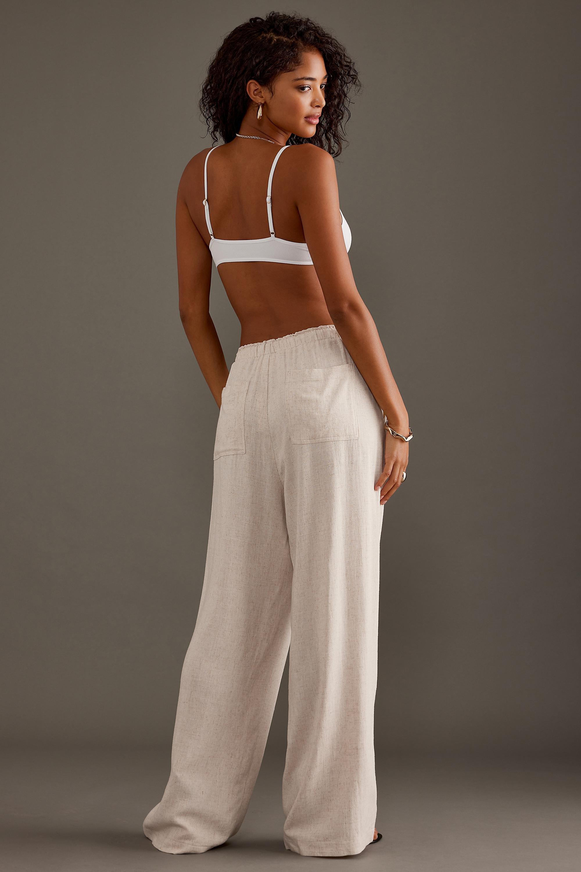 Lorna Linen-Blend Relaxed Trousers, Cream, , large image number 1