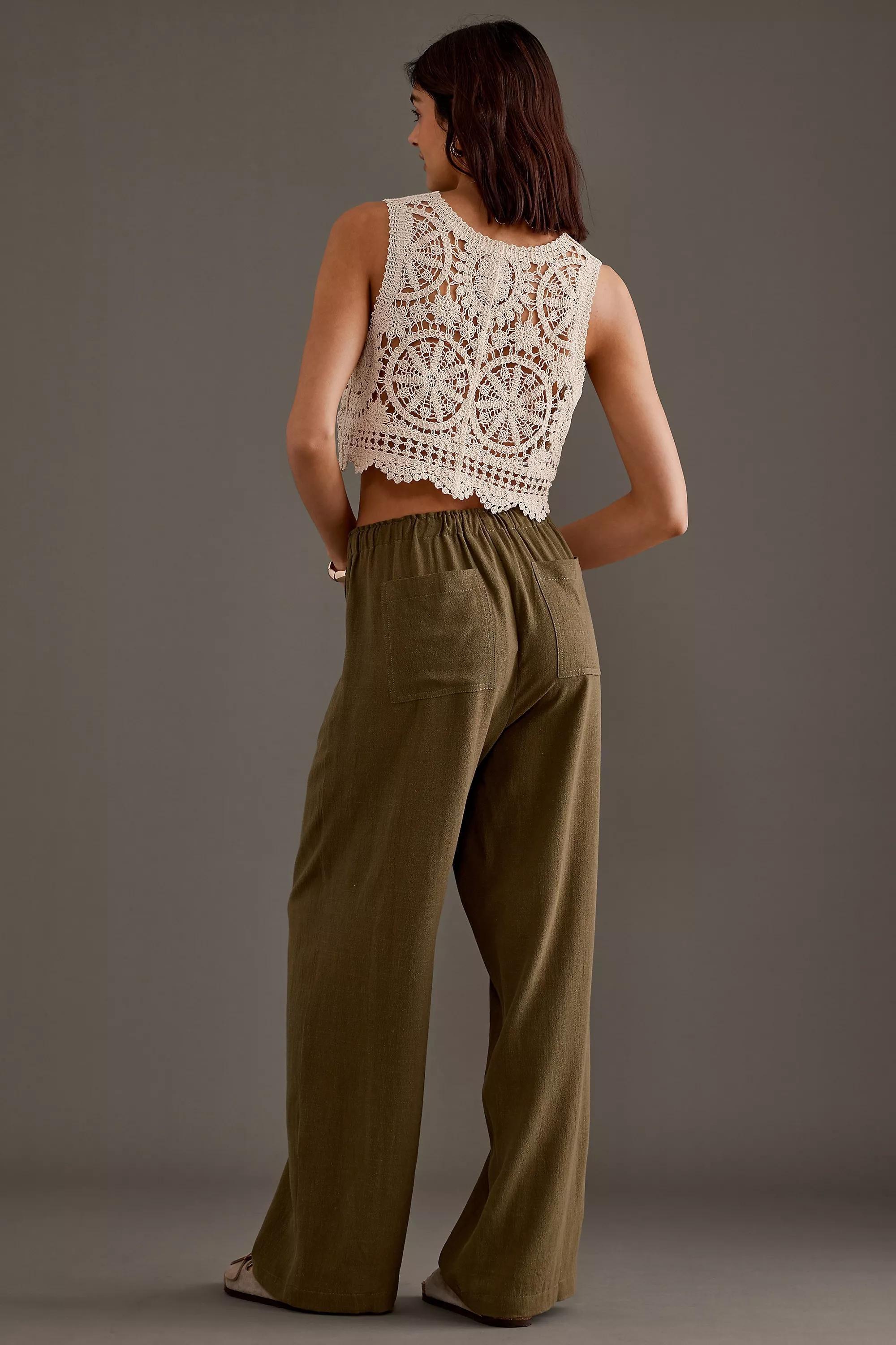 By Anthropologie Lorna Linen-Blend Relaxed Trousers, Khaki, , large image number 4