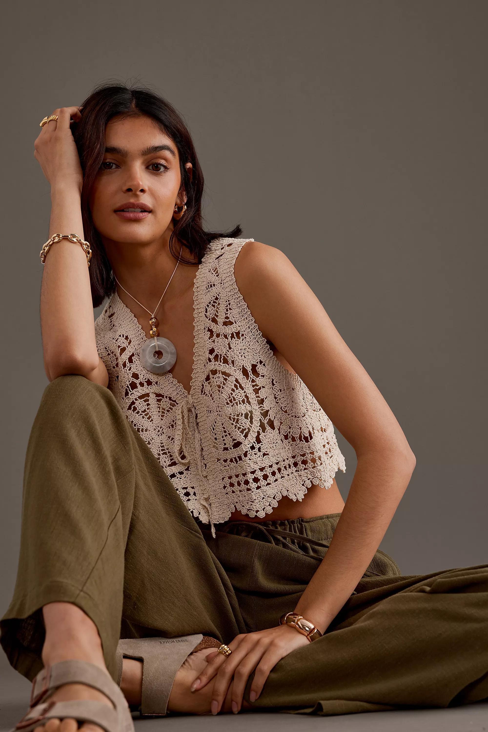 By Anthropologie Lorna Linen-Blend Relaxed Trousers, Khaki, , large image number 5