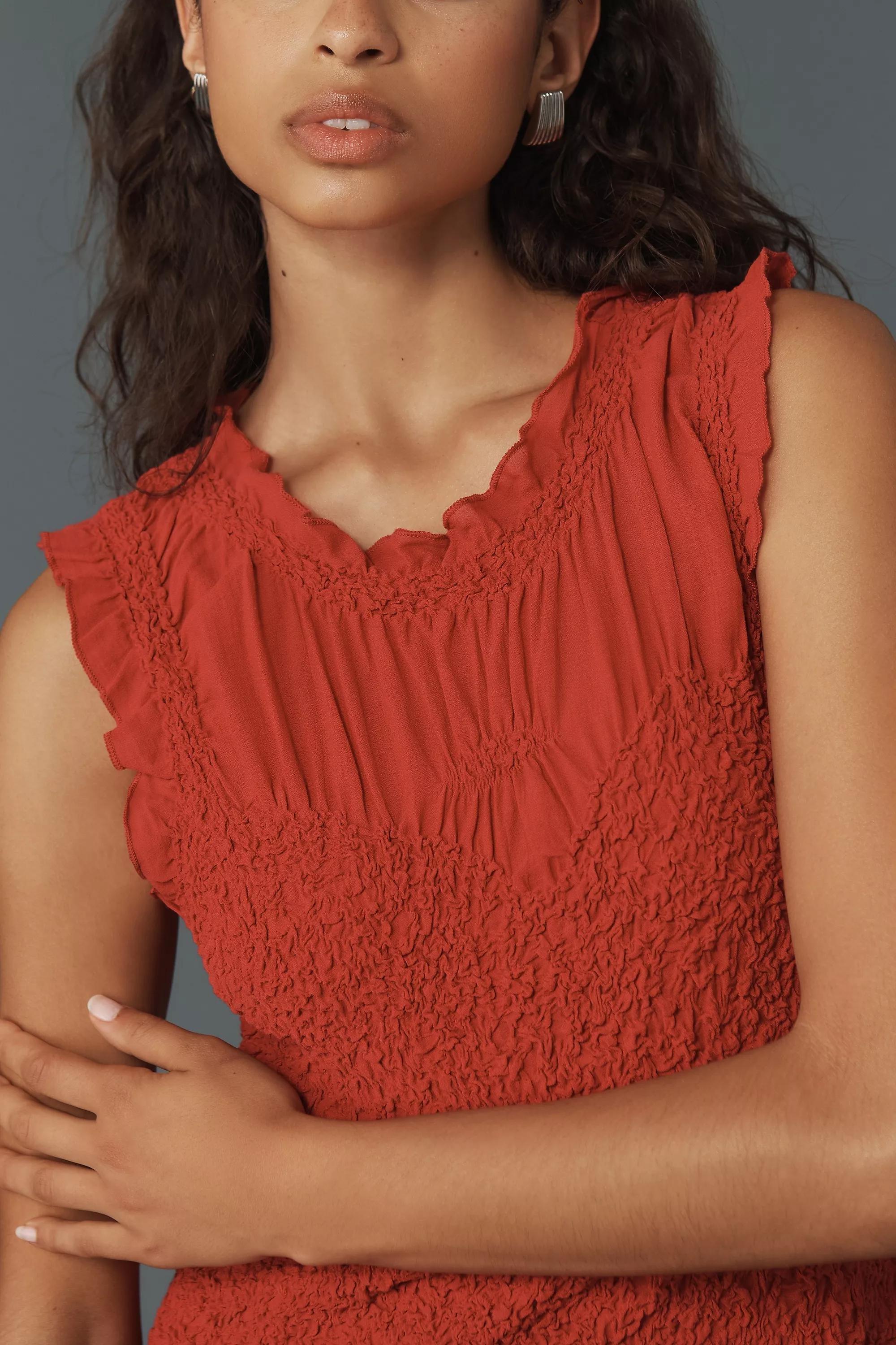 Orange Ruffle-Trim Textured Mini Dress, , large image number 3