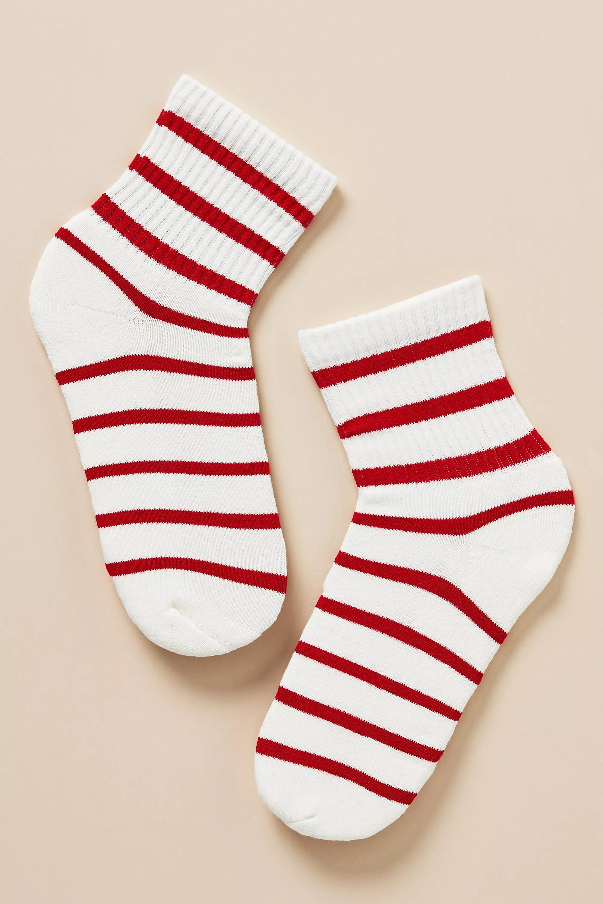 Anthropologie Striped Crew Socks, White, A501_0010, large image number 0