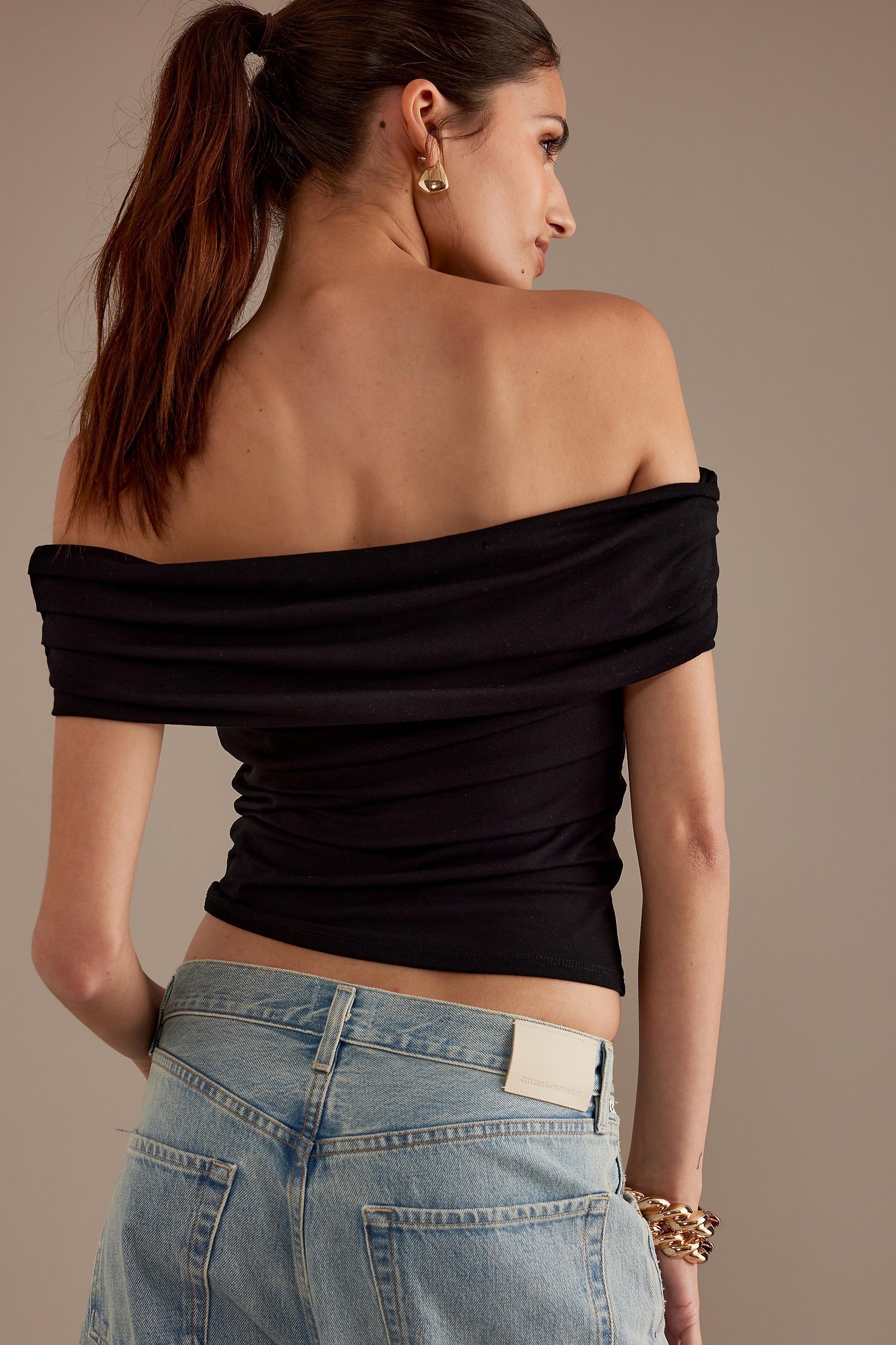 Bonnie Fold-Over Bardot Top, Black, , large image number 2