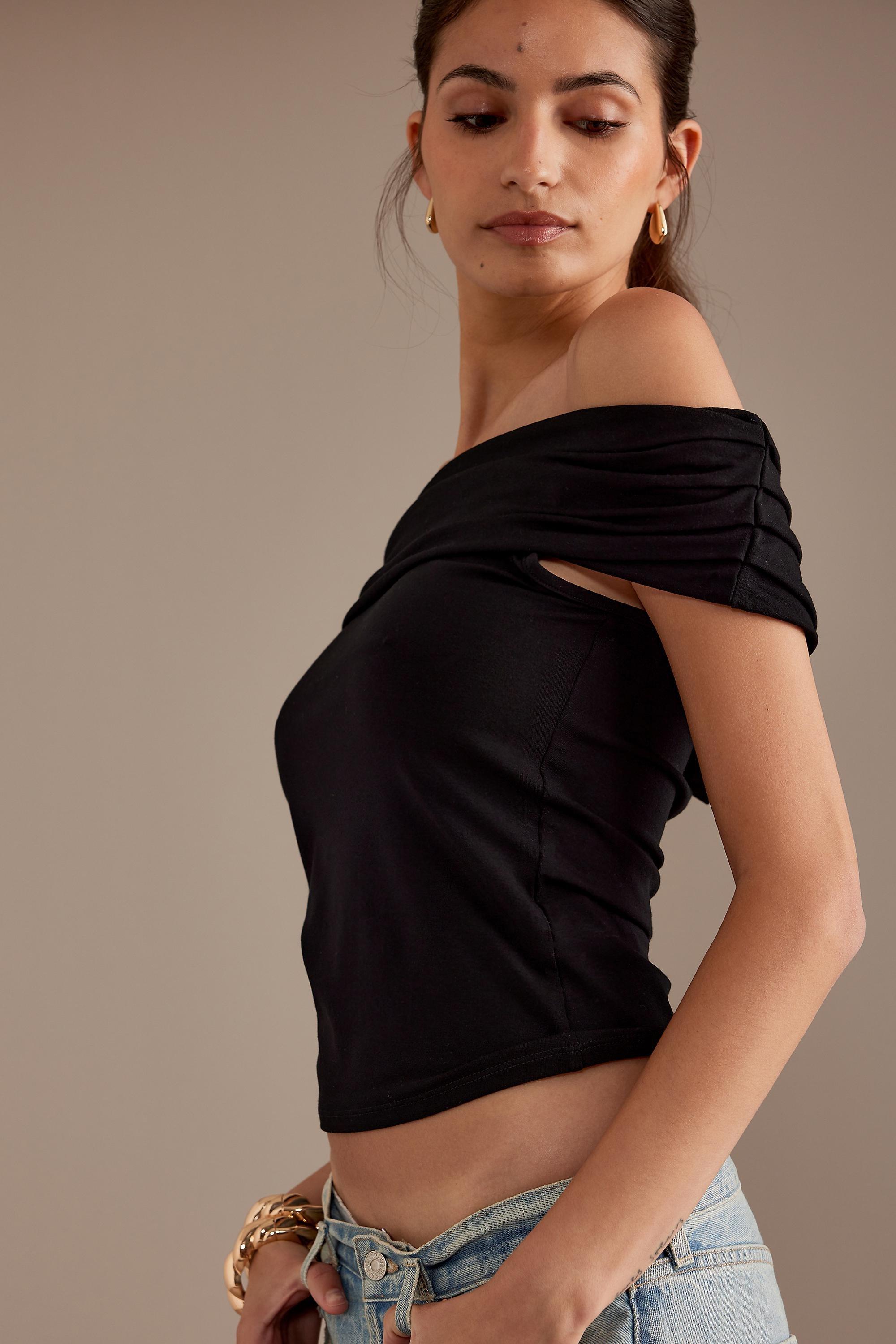 Bonnie Fold-Over Bardot Top, Black, , large image number 3