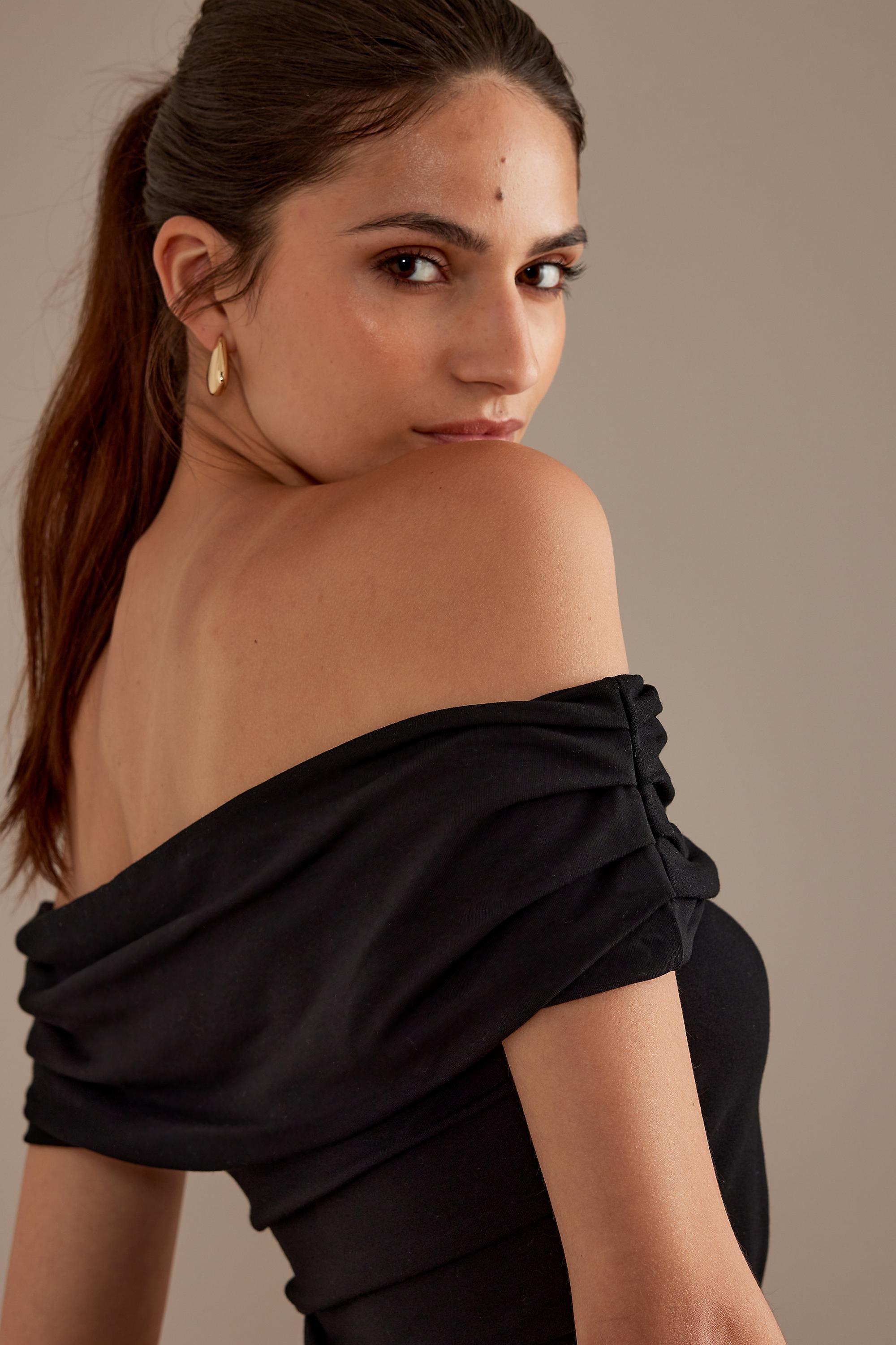 Bonnie Fold-Over Bardot Top, Black, , large image number 4