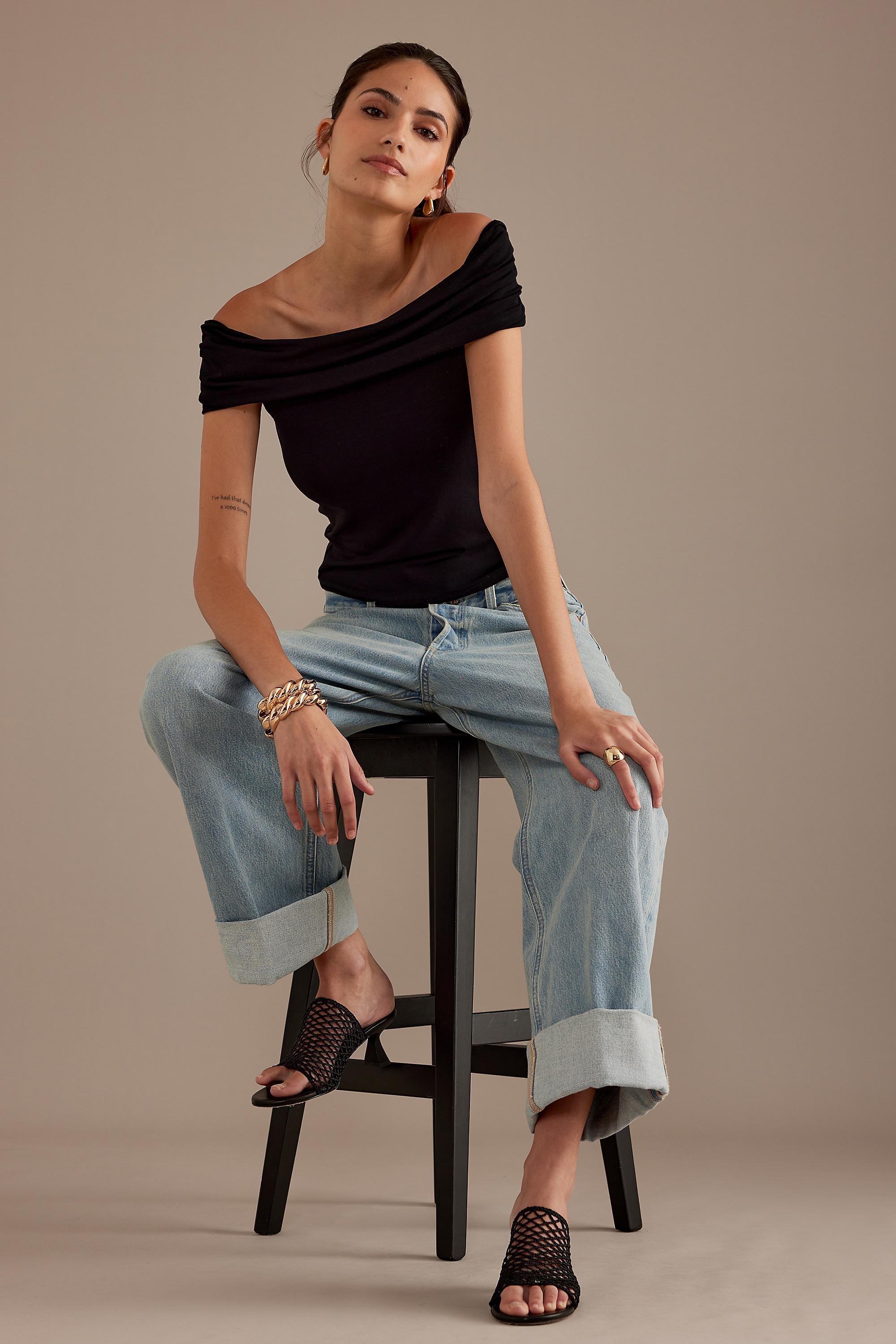 Bonnie Fold-Over Bardot Top, Black, , large image number 5