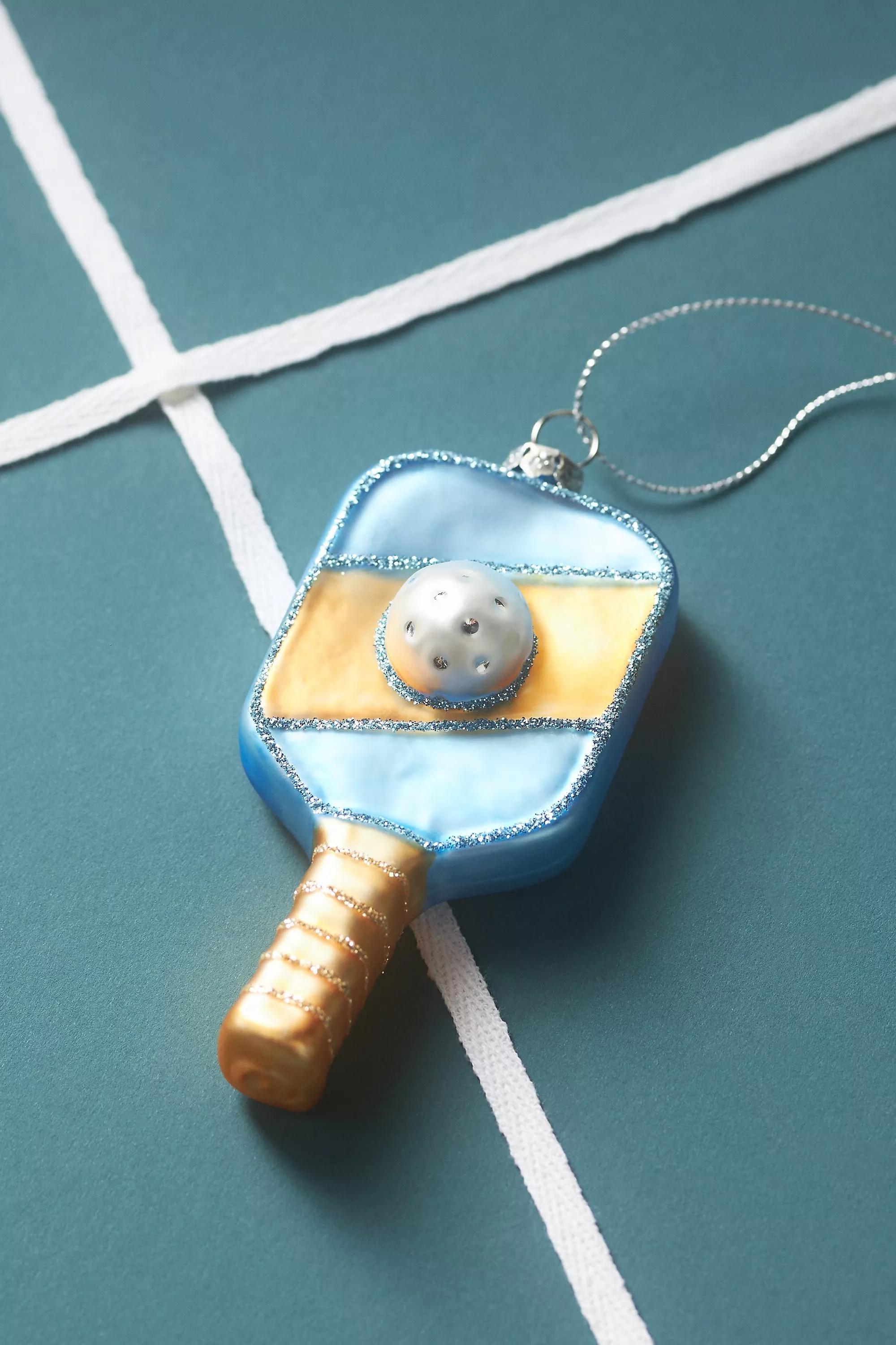 Pickleball Glass Ornament, Blue, A501_0040, large image number 0