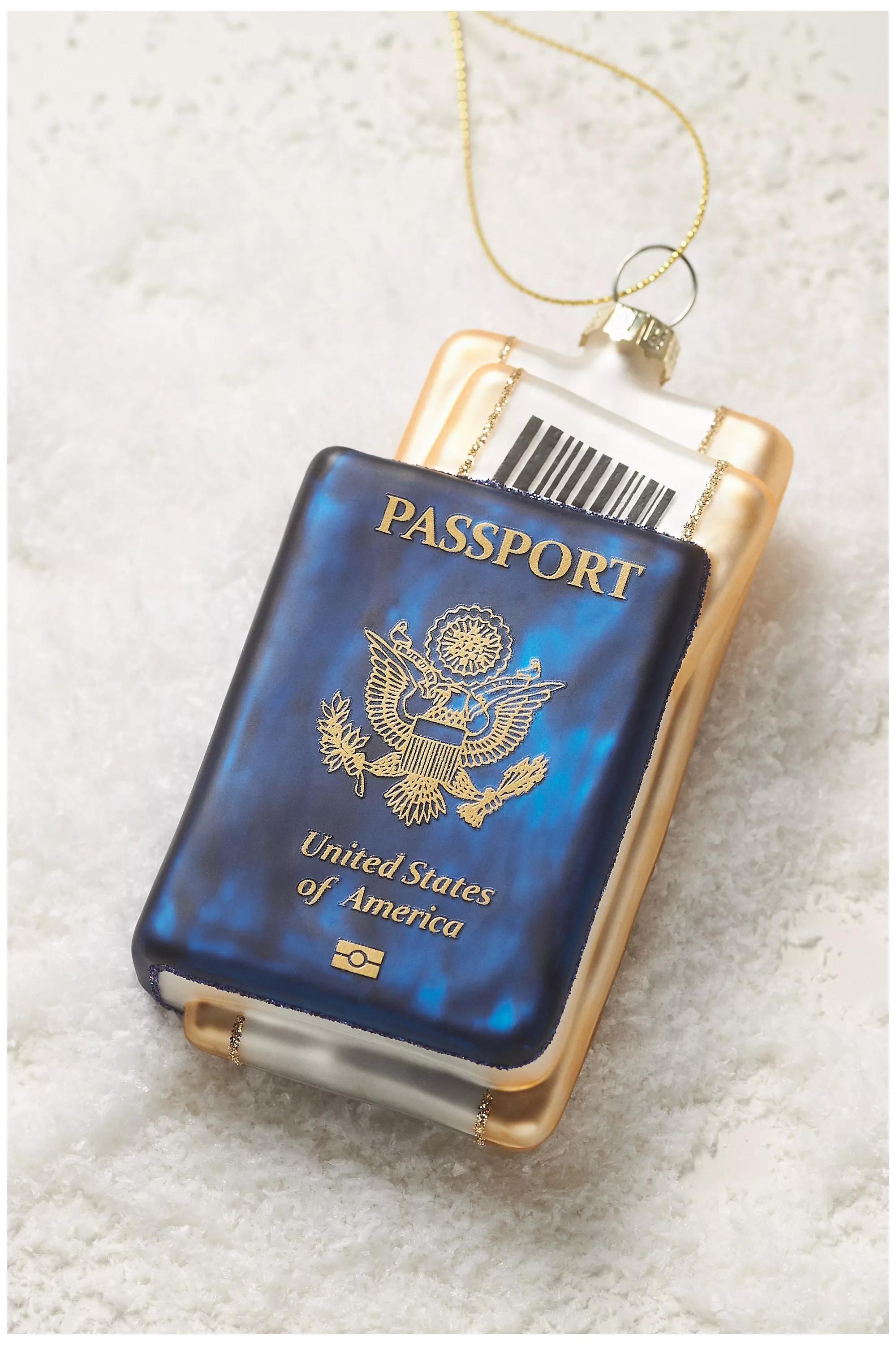 Travel Passport Glass Ornament, Blue, A501_0437, large image number 0