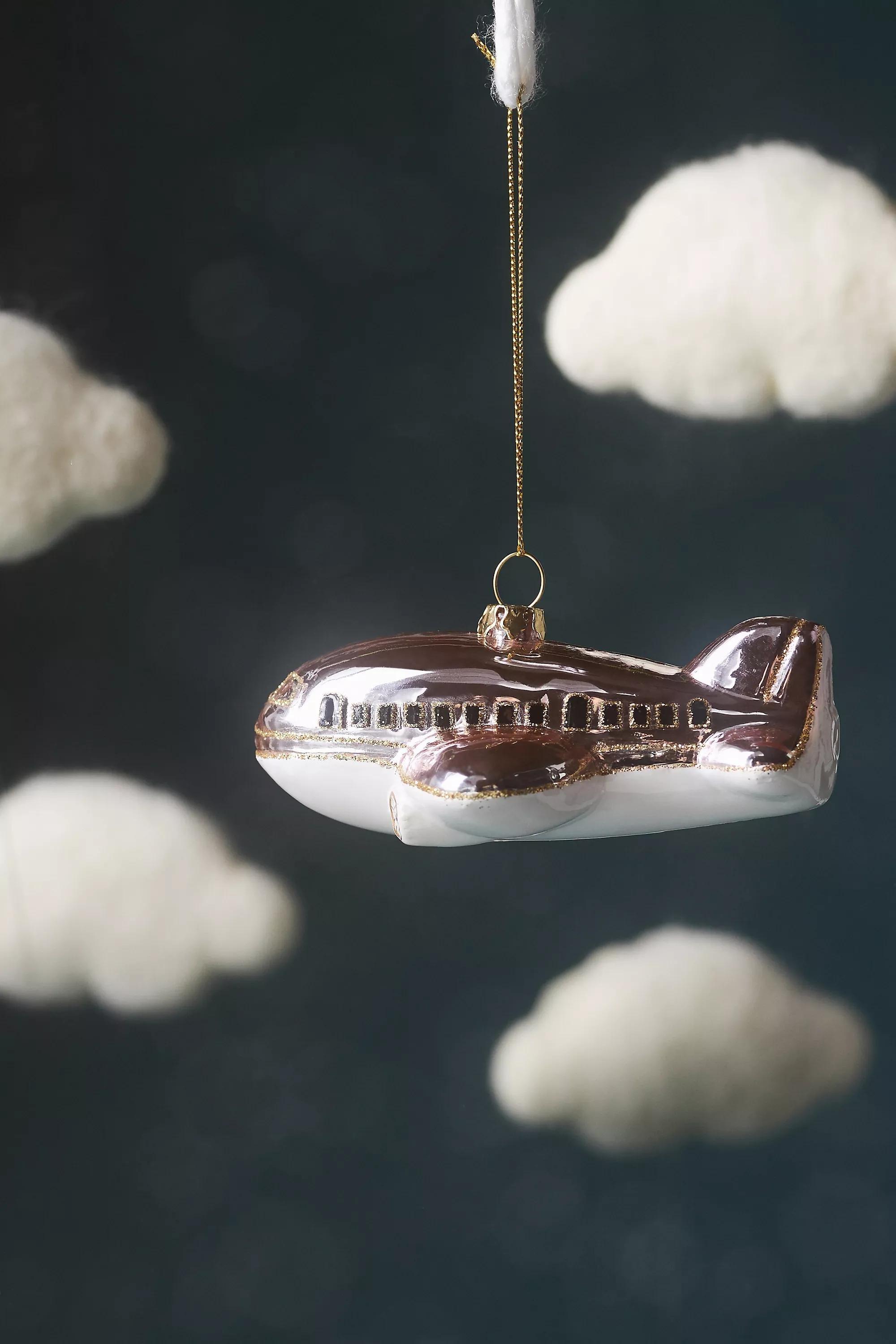 Glass Airplane Ornament, Pink, A501_0258, large image number 0