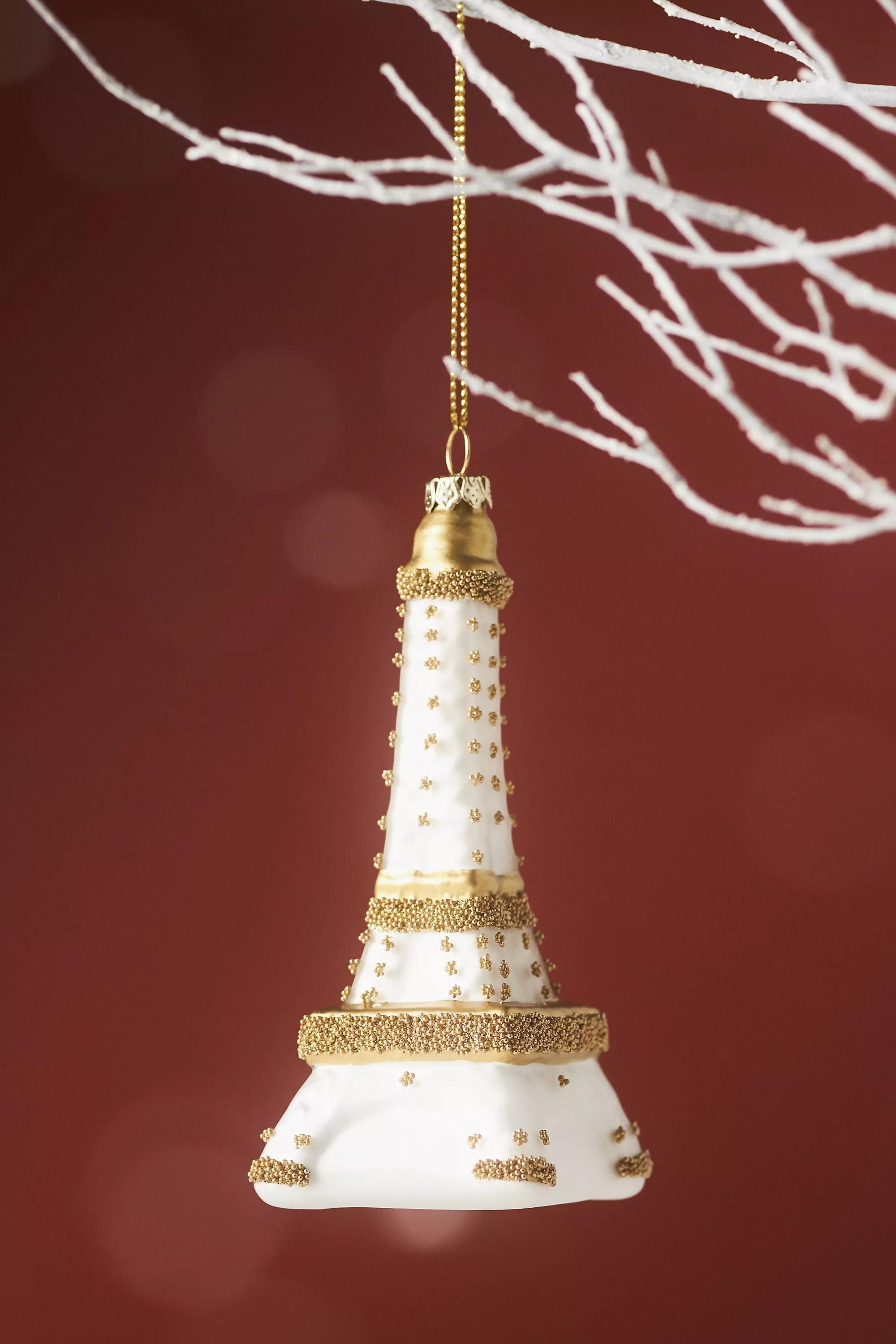 Eiffel Tower Glass Ornament, Cream, A501_0012, large image number 0