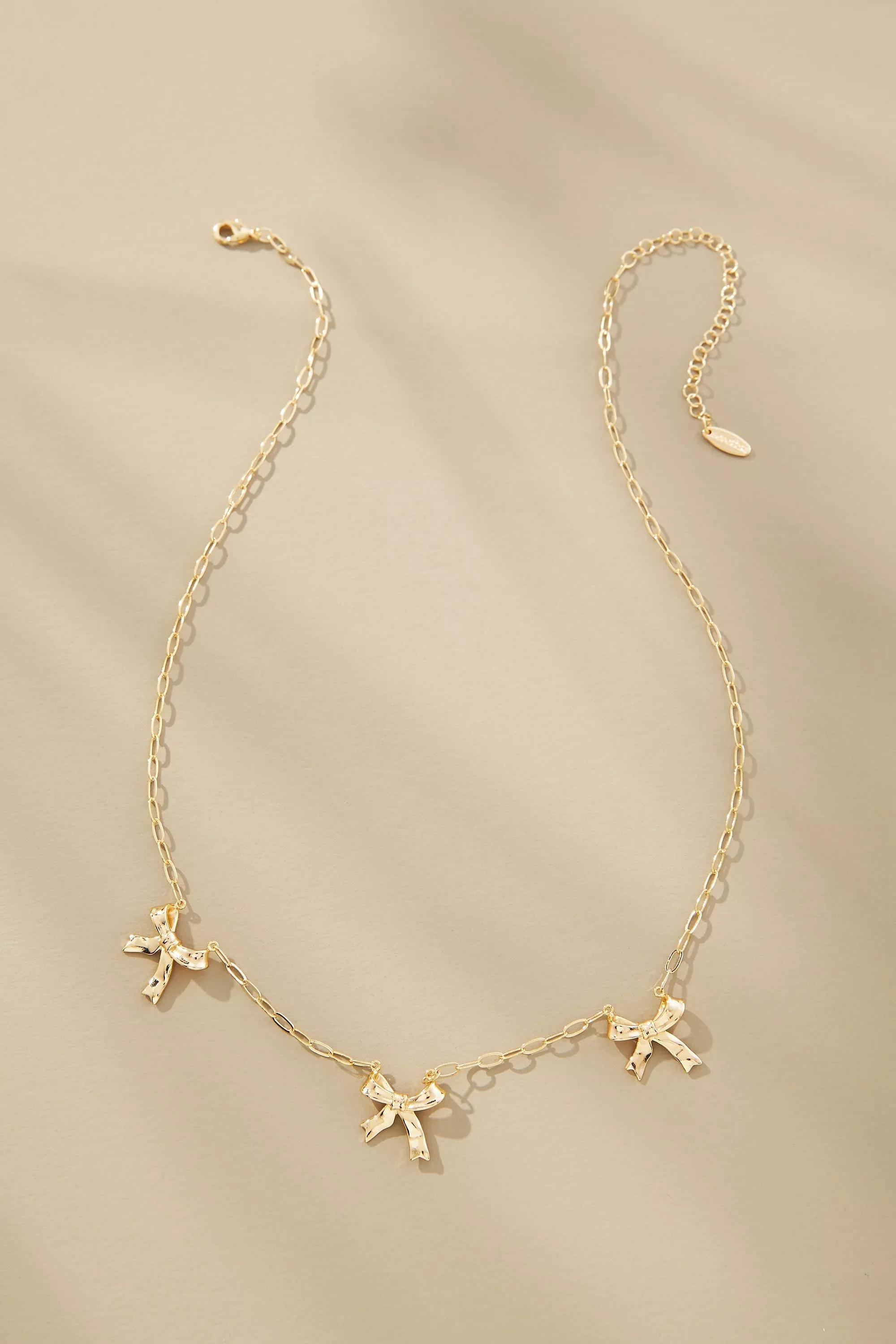 Multi Bow Necklace, Gold, , medium