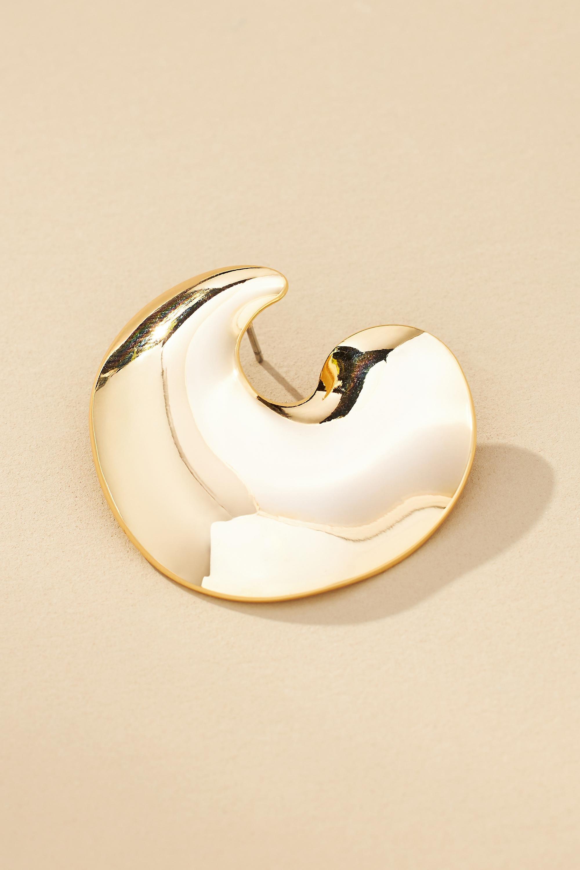 14K Shiny Abstract Hoop Earrings, Gold Plated, A501_0070, large image number 1