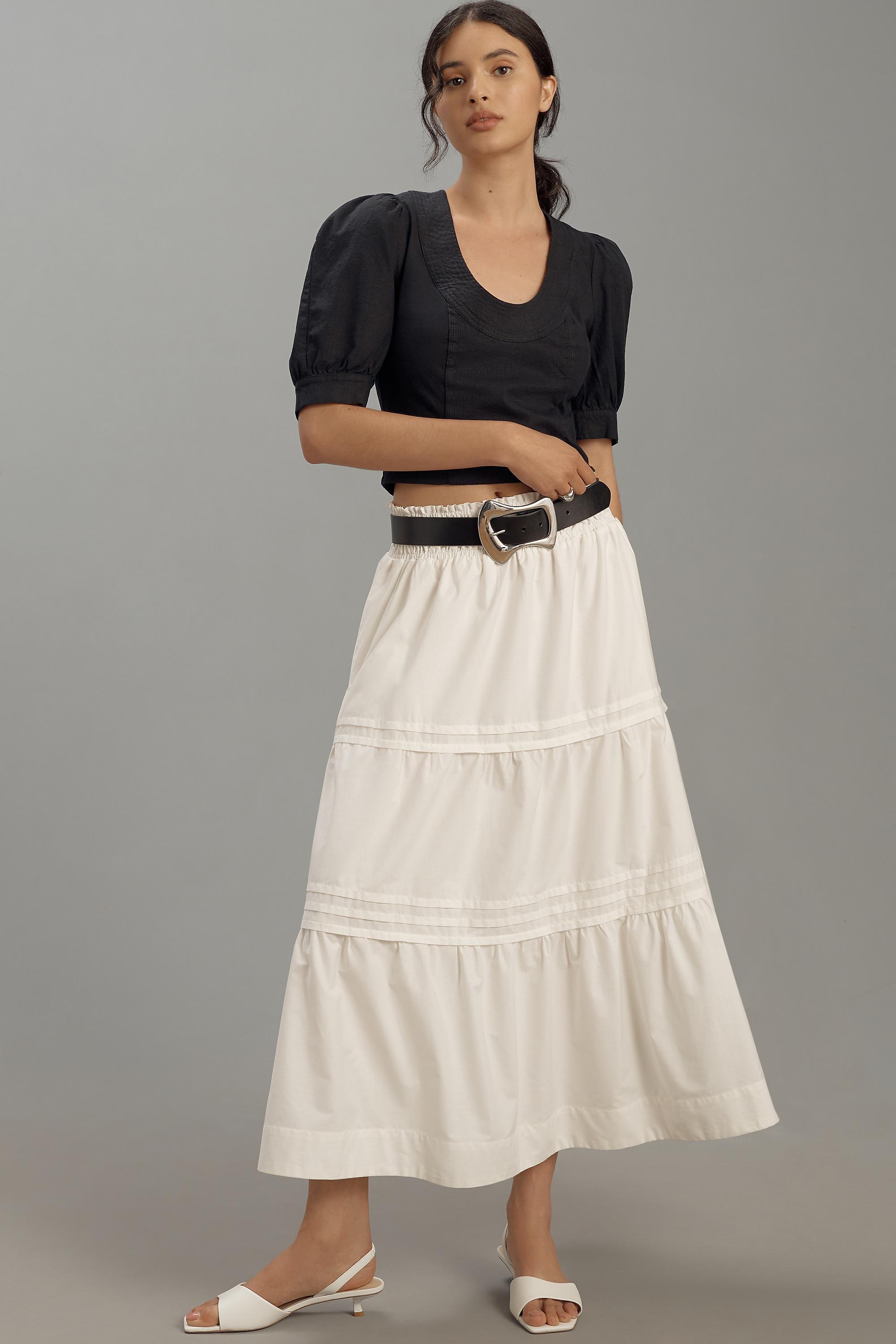 Puff-Sleeve Scoop-Neck Linen Top, Black, , large image number 1