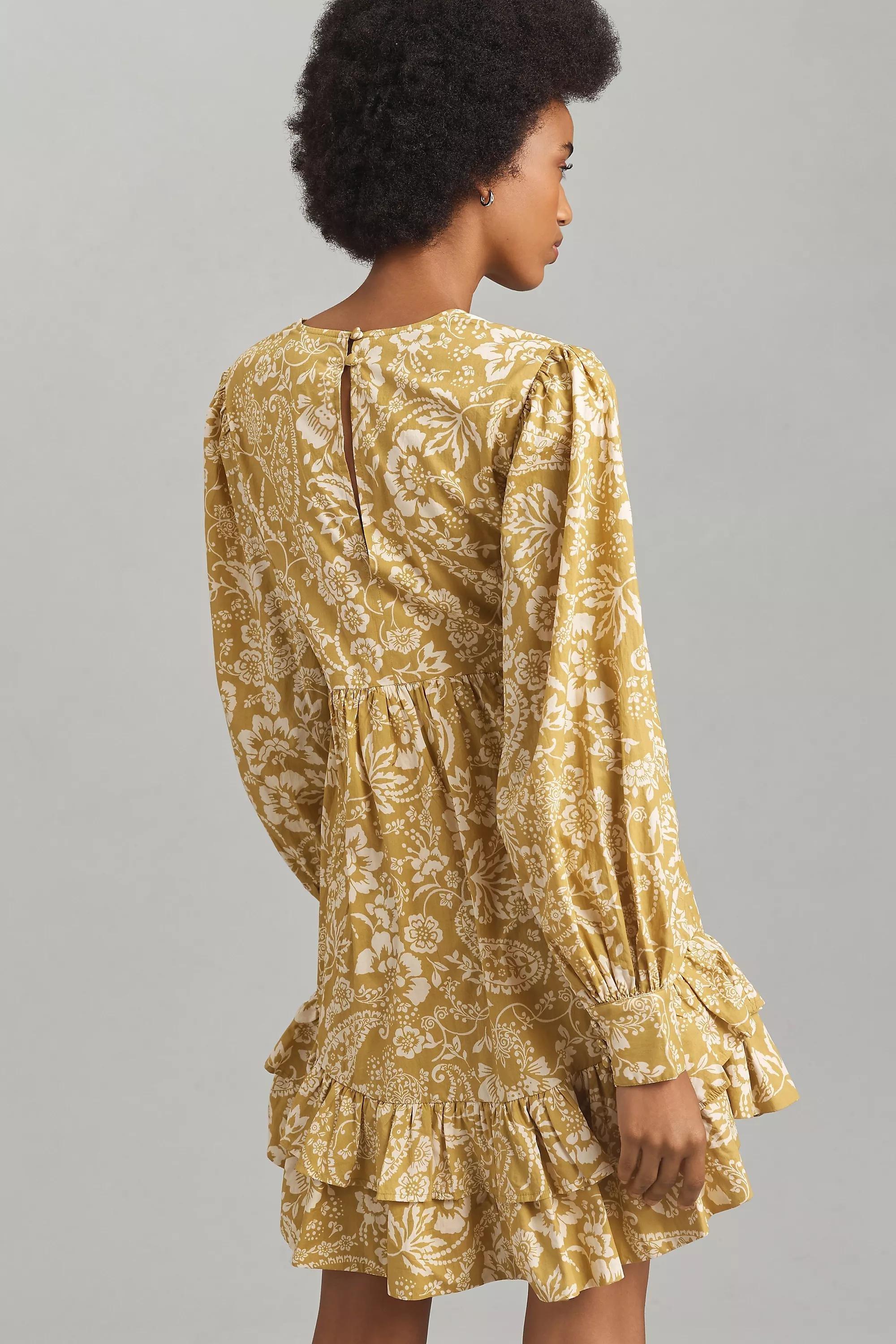 Anthropologie Floral Baby Doll Mini Dress, Yellow, , large image number 1