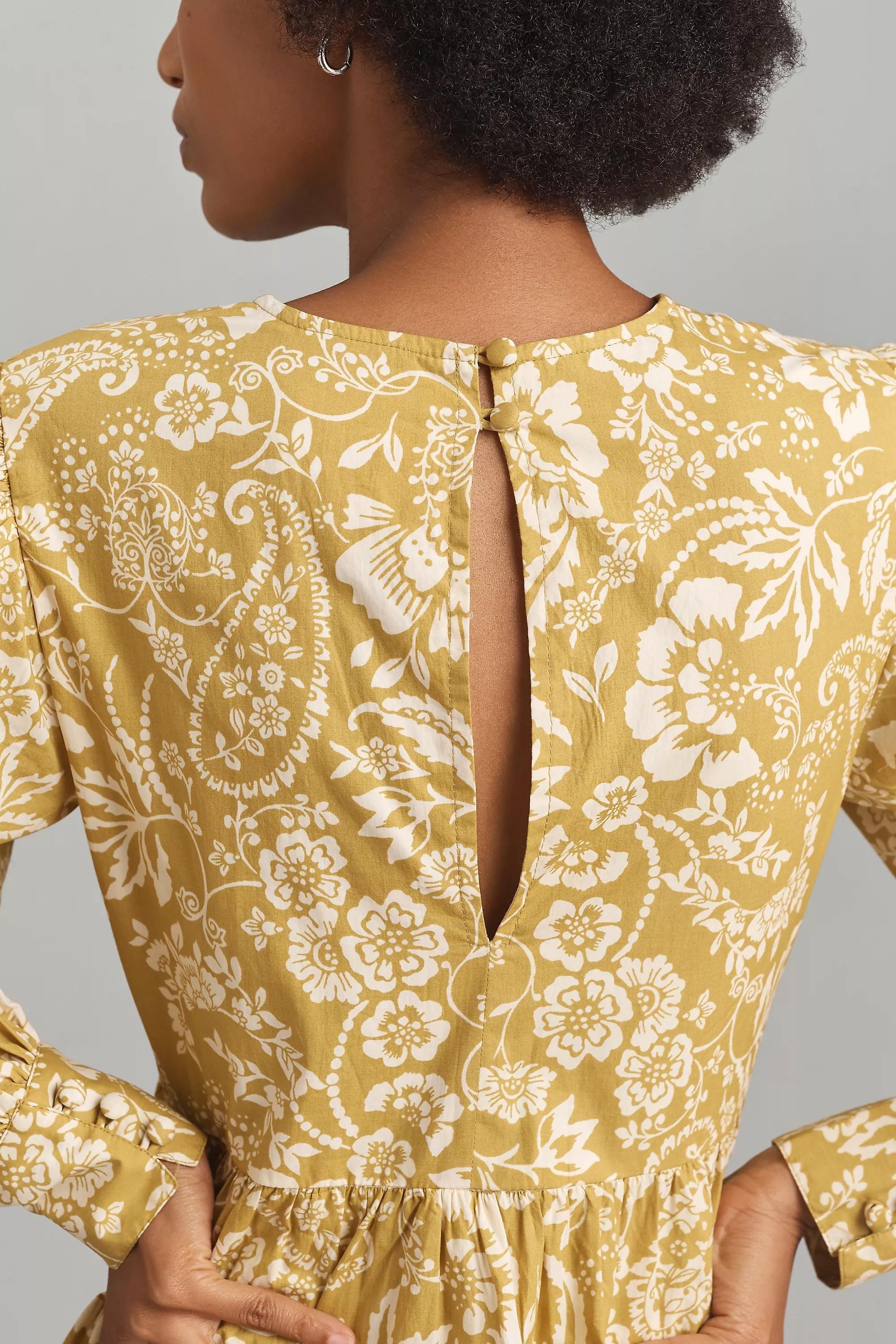 Anthropologie Floral Baby Doll Mini Dress, Yellow, , large image number 2
