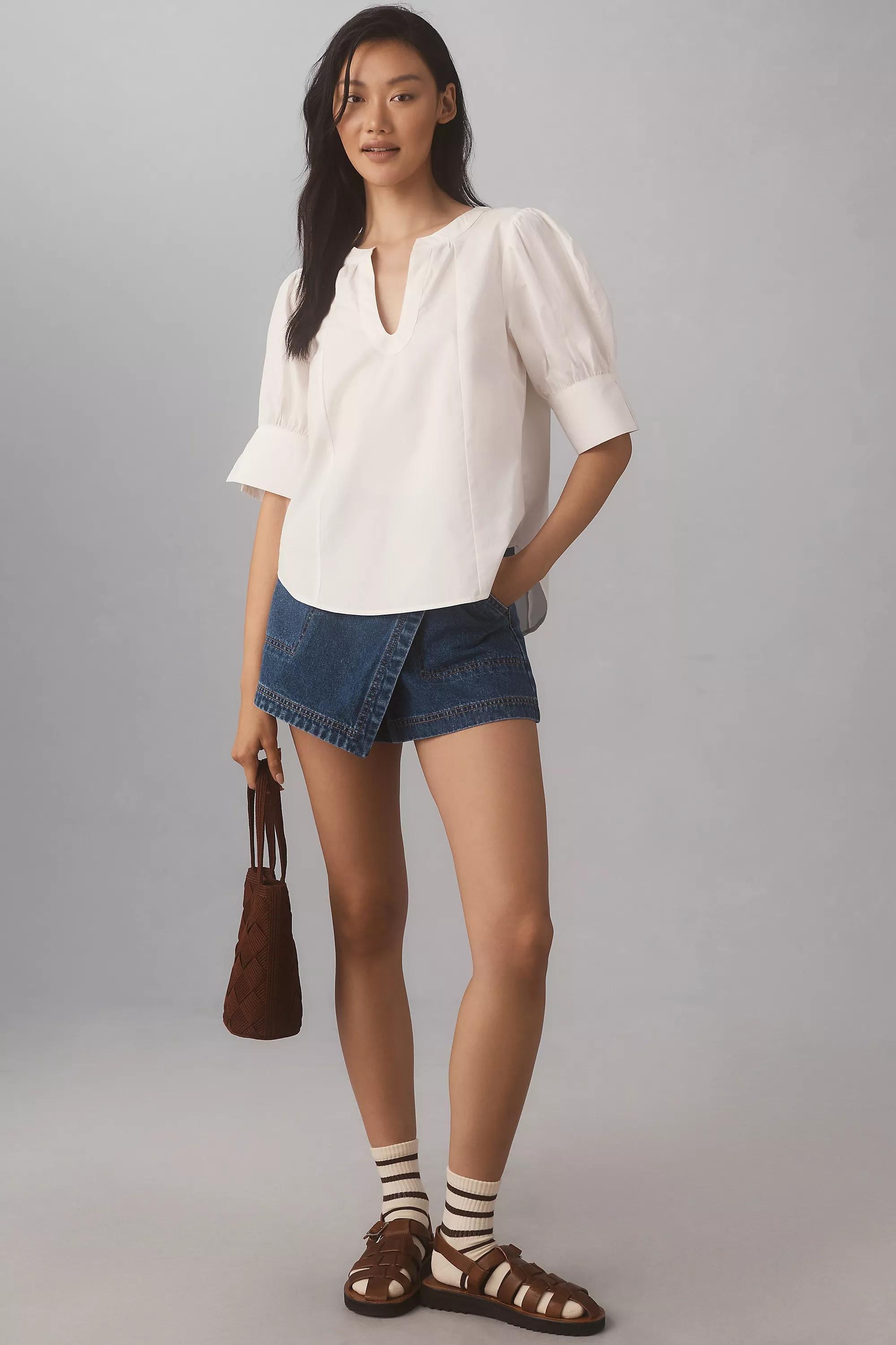 By Anthropologie Puff-Sleeve Sculpted Blouse, White, , large image number 0