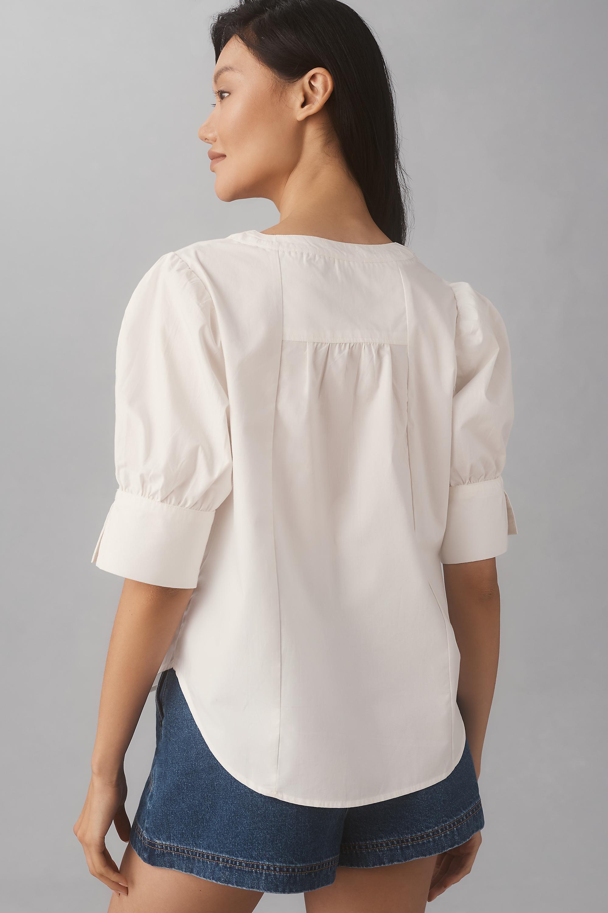 By Anthropologie Puff-Sleeve Sculpted Blouse, White, , large image number 2