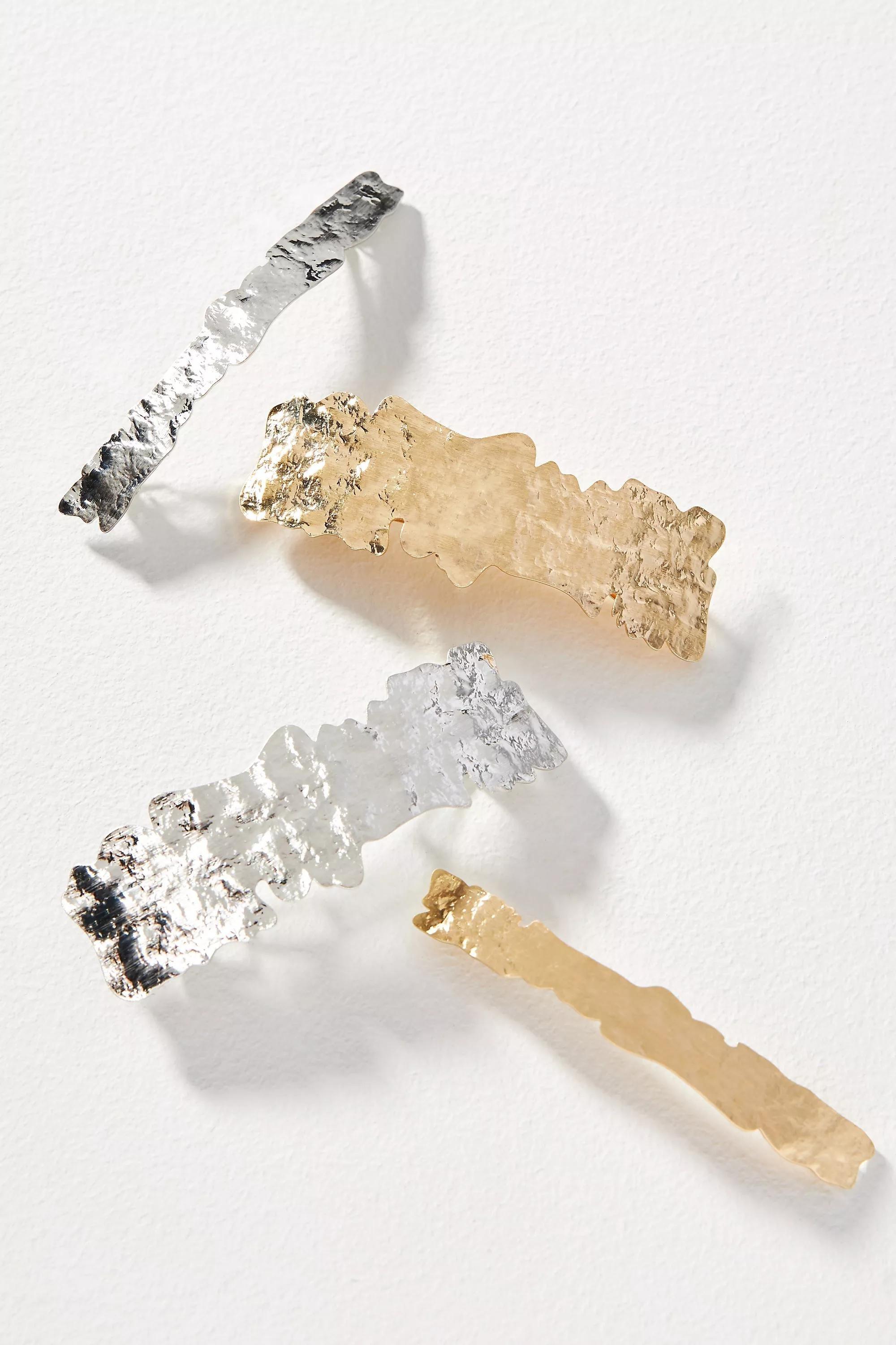 Scratched Hair Clips - Set Of 4, Gold, A501_0070, large image number 0