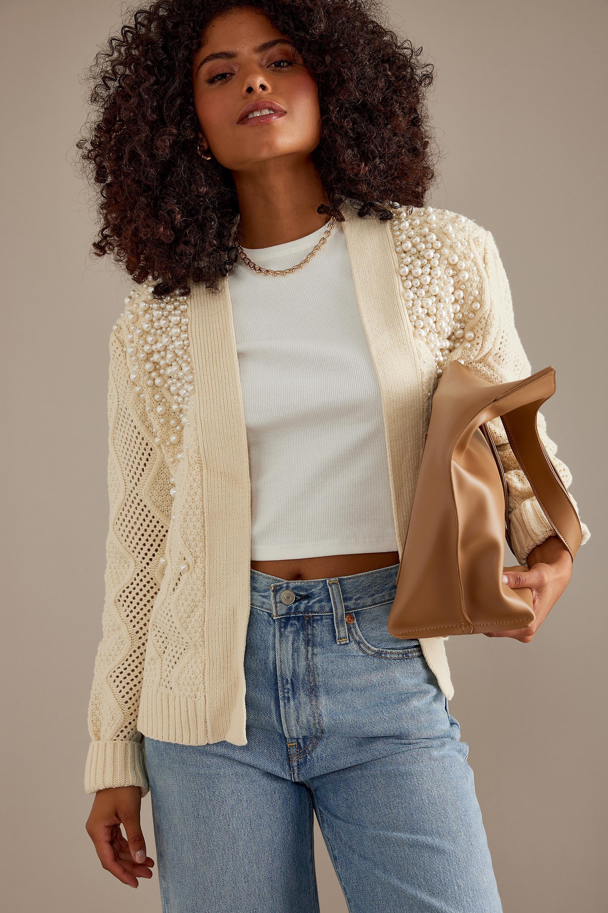 NEUTR Pearl Embellished Cable Knit Cardigan, A501_0014, large image number 2