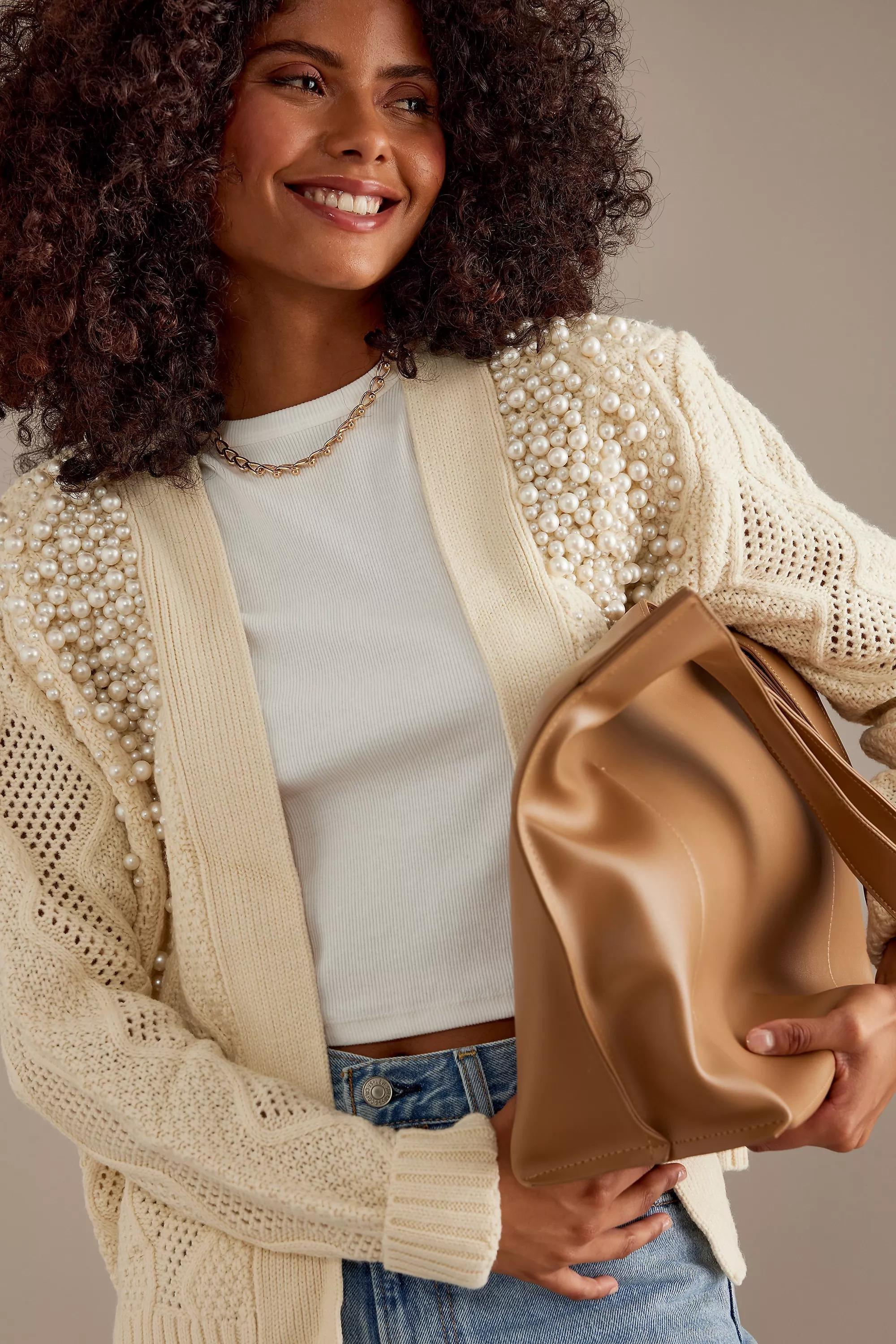 Pearl Embellished Cable Knit Cardigan, A501_0014, large image number 3