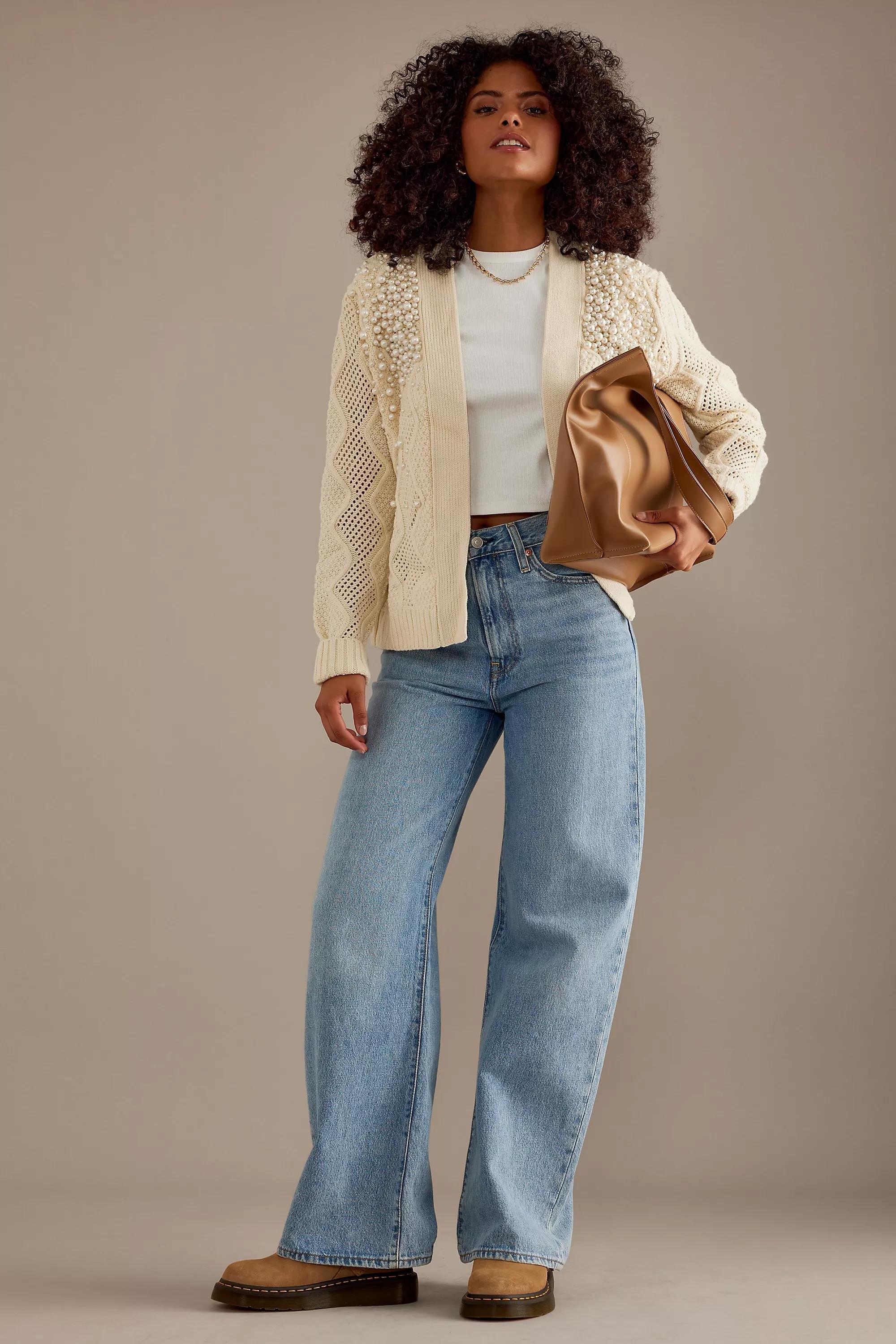NEUTR Pearl Embellished Cable Knit Cardigan, A501_0014, large image number 4