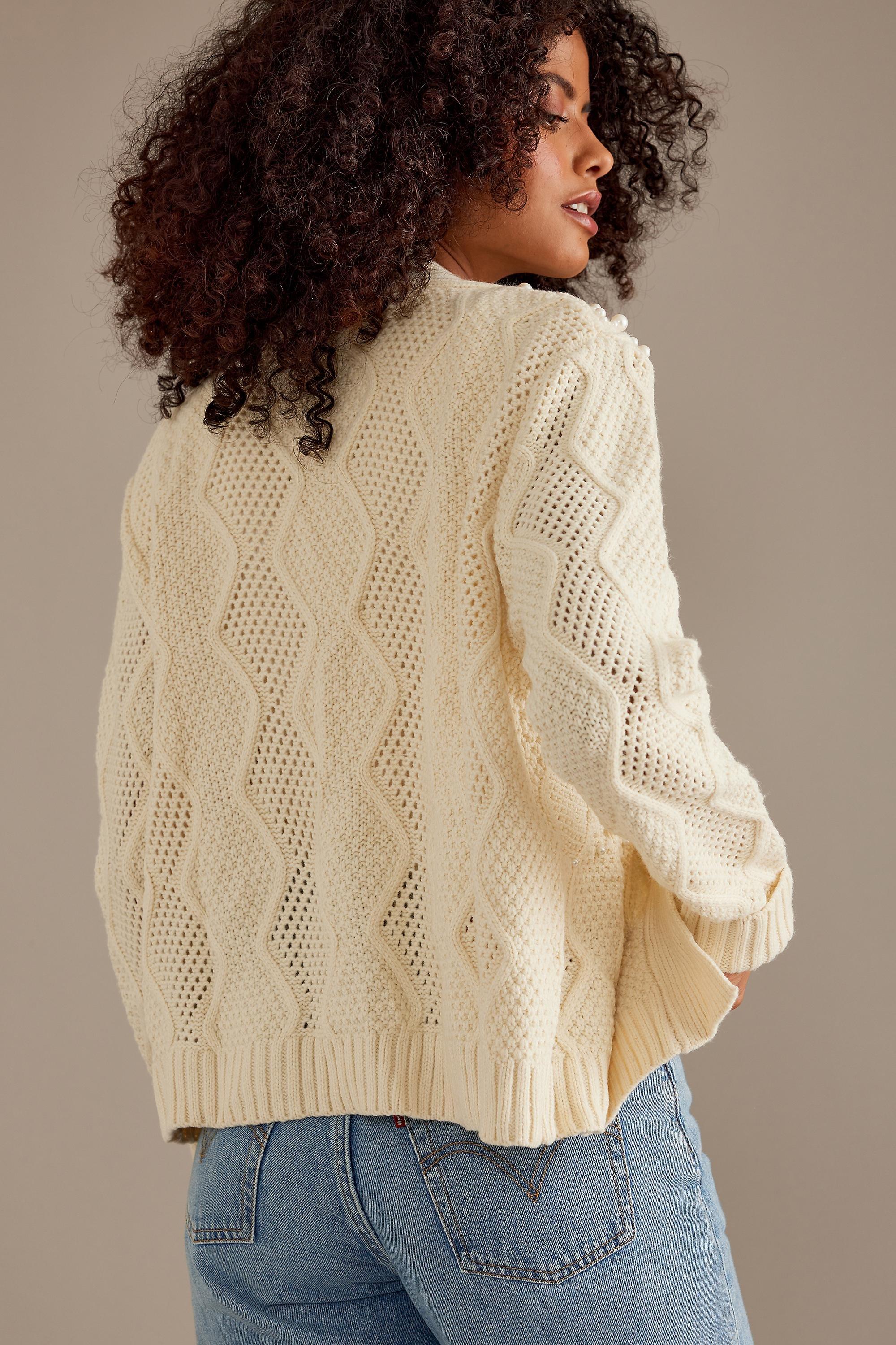 NEUTR Pearl Embellished Cable Knit Cardigan, A501_0014, large image number 5