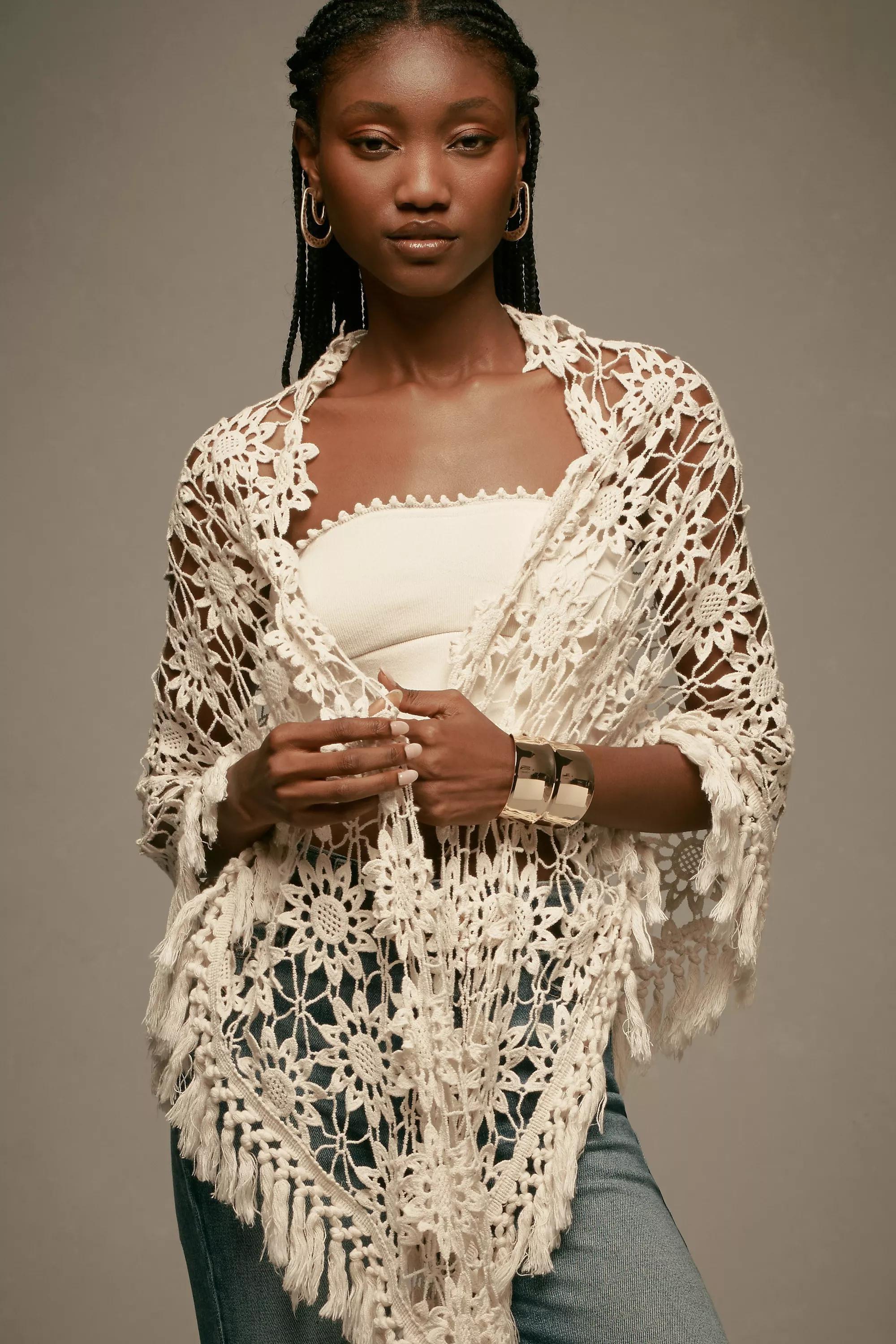 Anthropologie Scarf & Gloves Floral Embroidery, Cream, A501_0012, large image number 0