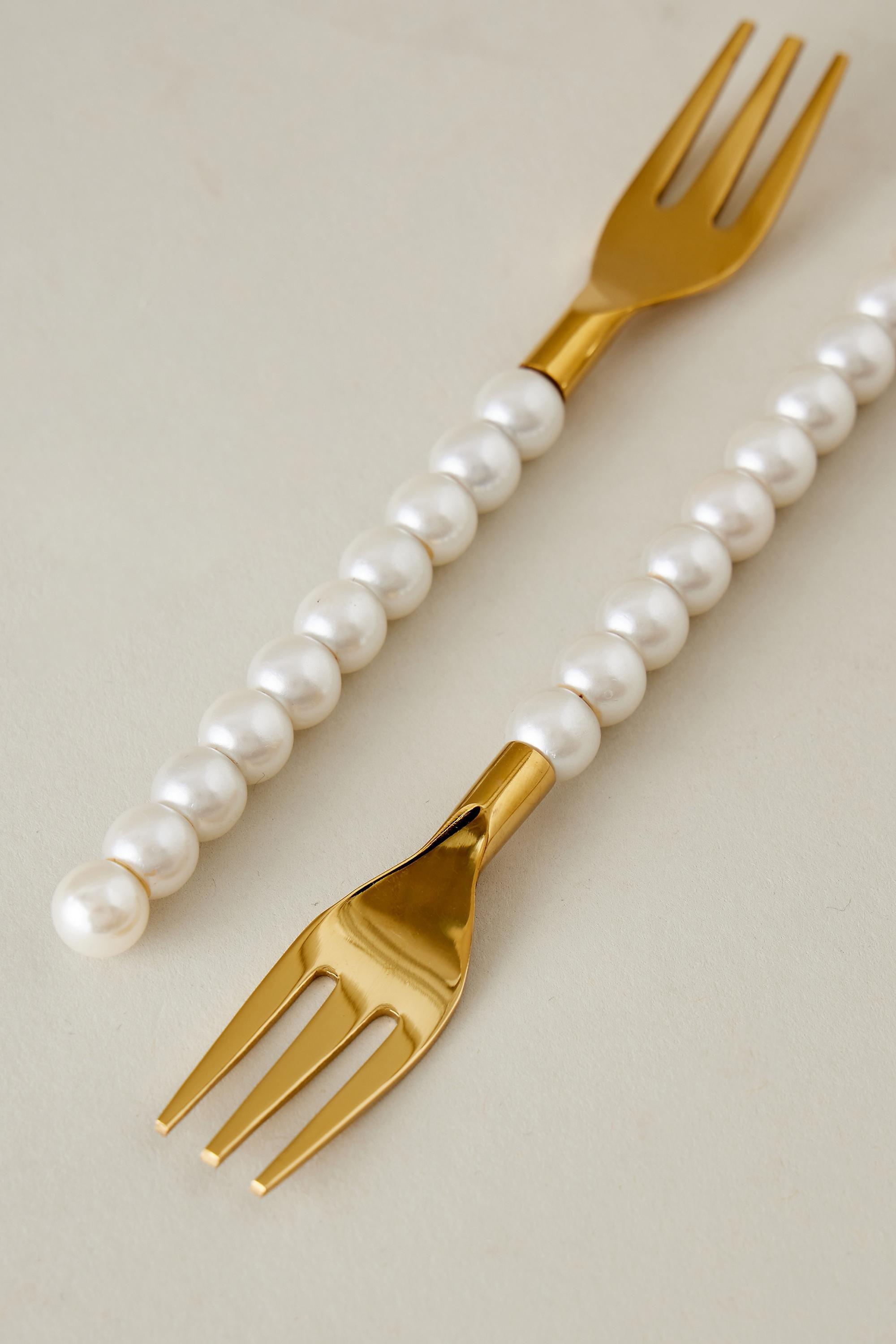 Lepelclub Pearl Forks, Set Of 2, White, White, medium