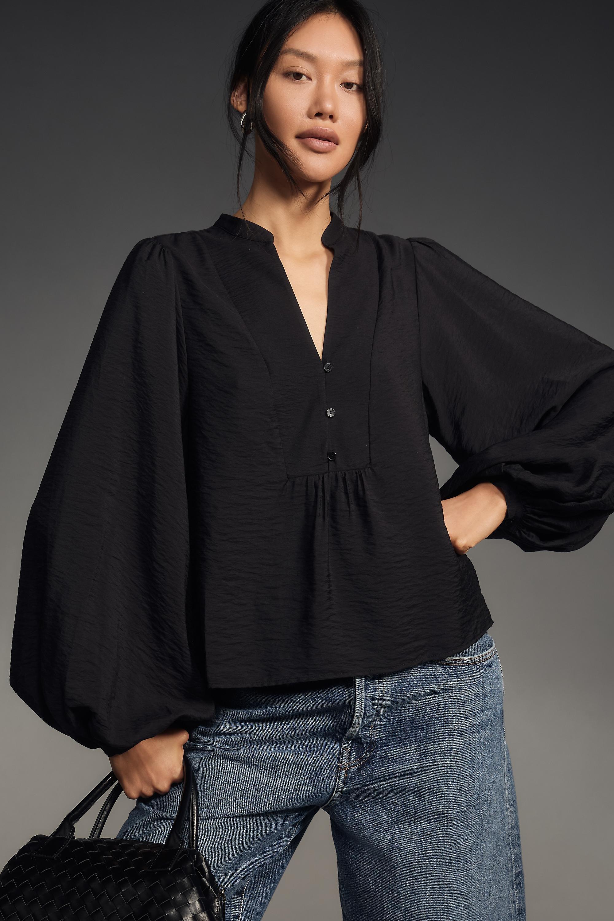 BLK By Anthropologie Puff-Sleeve Textured Blouse, , large image number 1