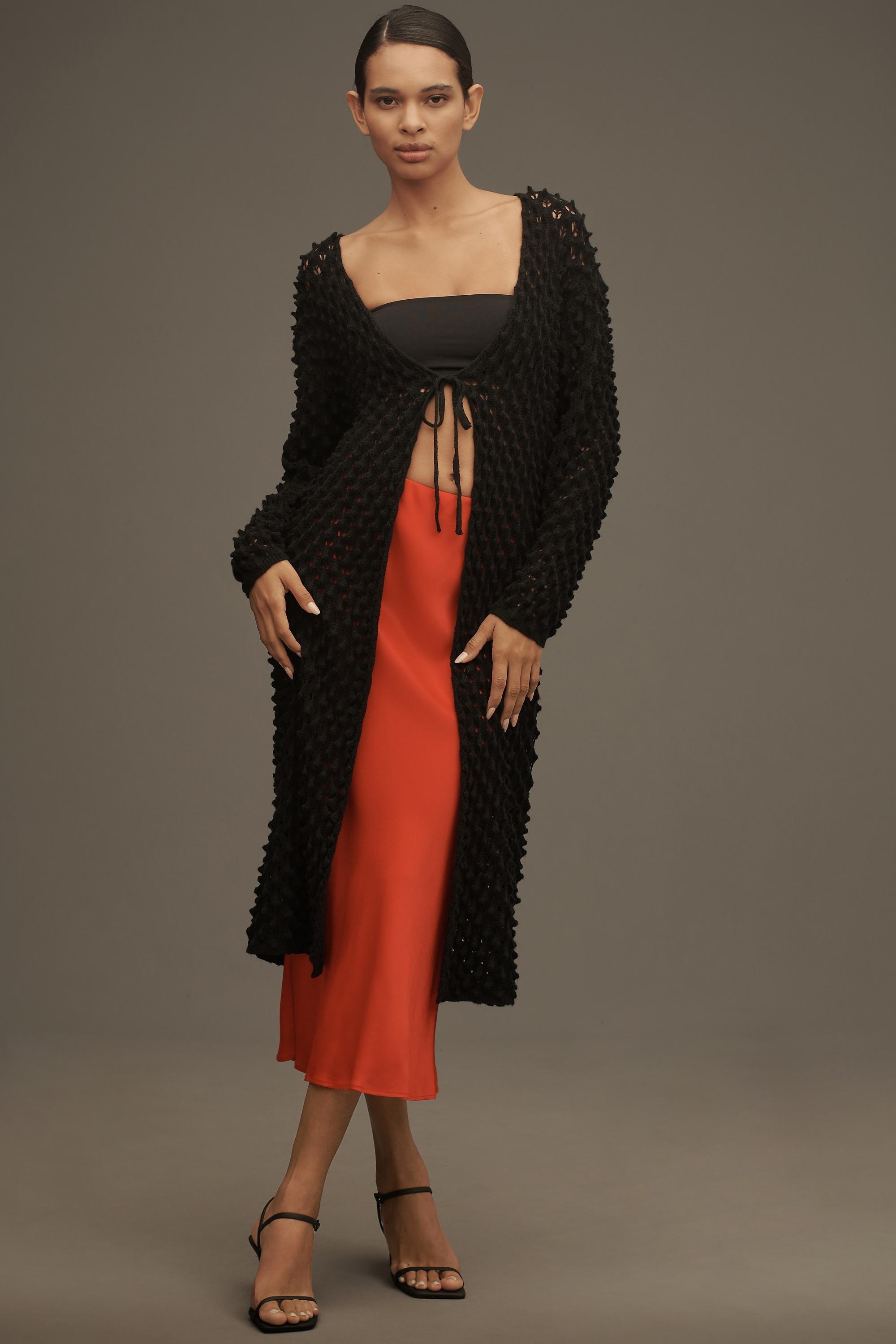By Anthropologie Longline Popcorn Cardigan, Black, , medium