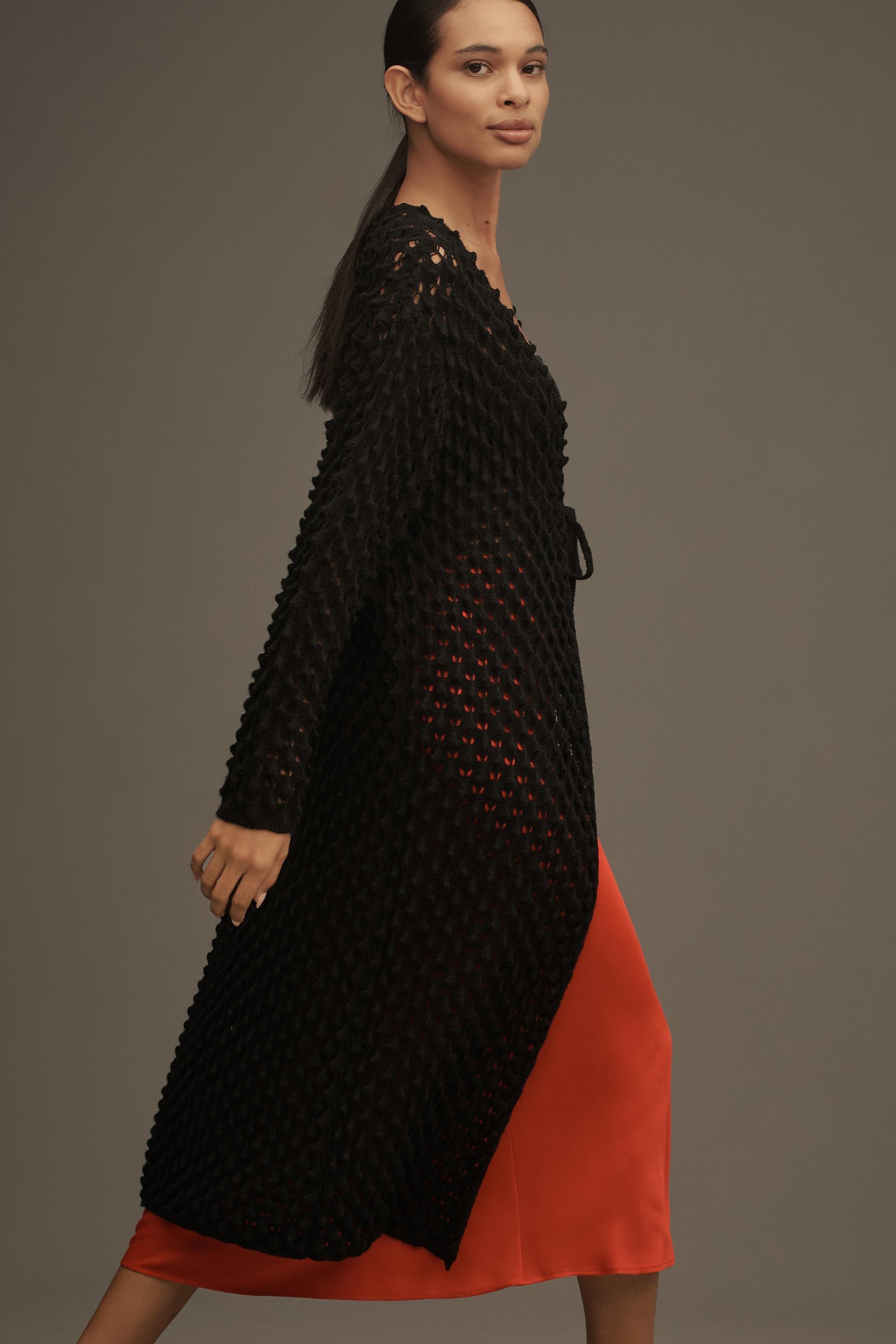 By Anthropologie Longline Popcorn Cardigan, Black, A501_0001, large image number 3