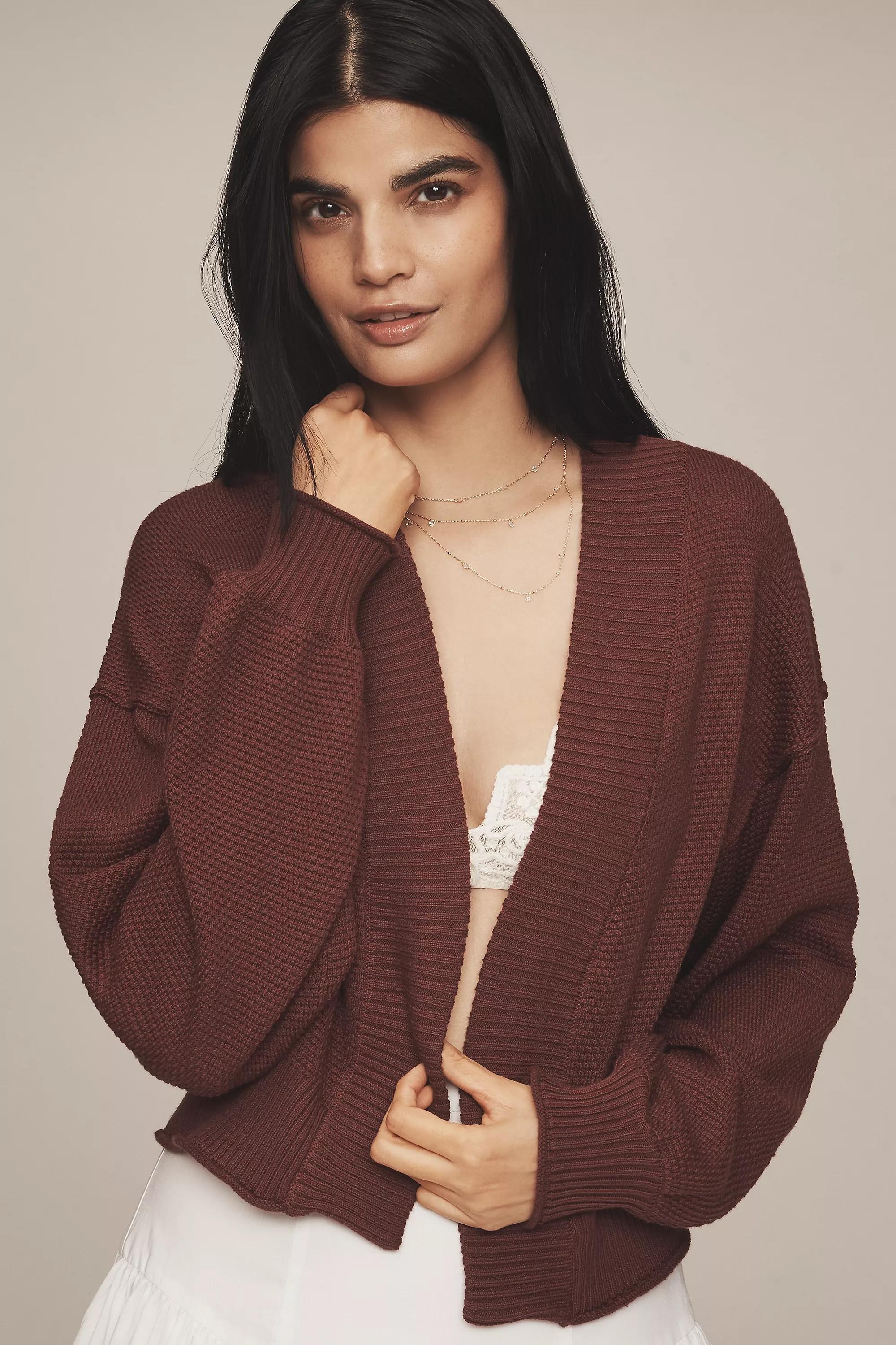 Livvy Waffle Knit Cardigan, Burgundy, A501_0061, large image number 0