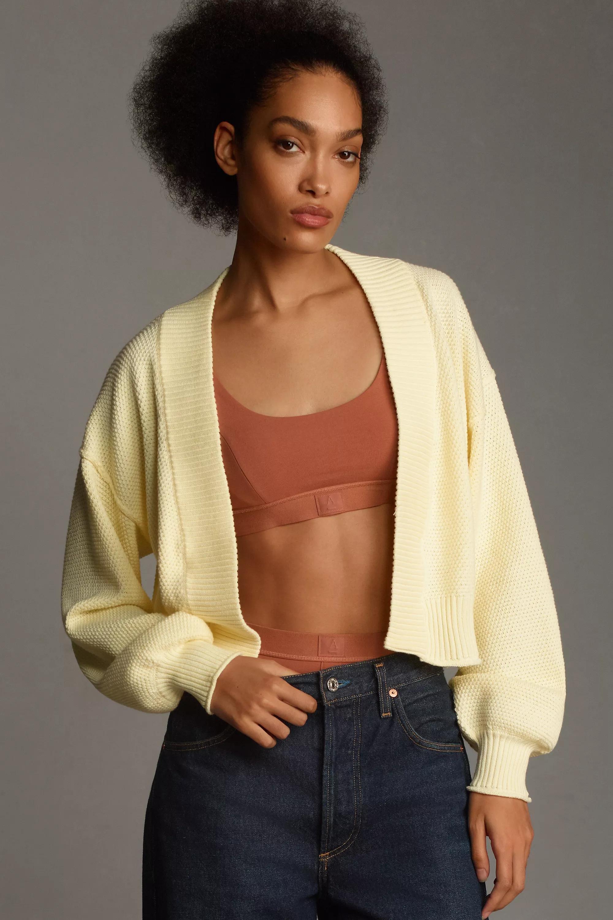 Livvy Waffle Knit Cardigan, White, Yellow, large image number 0