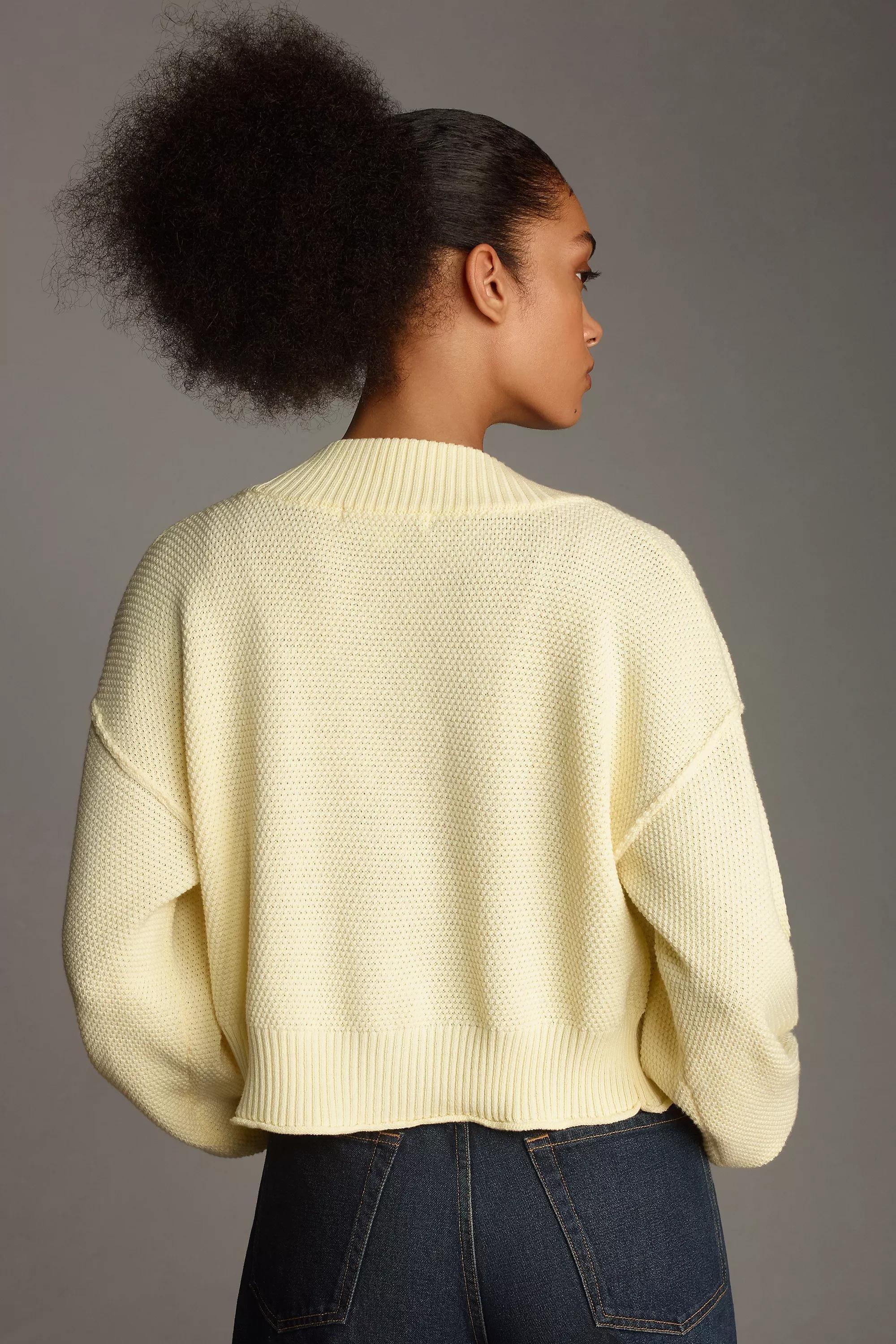 Livvy Waffle Knit Cardigan, White, Yellow, large image number 1