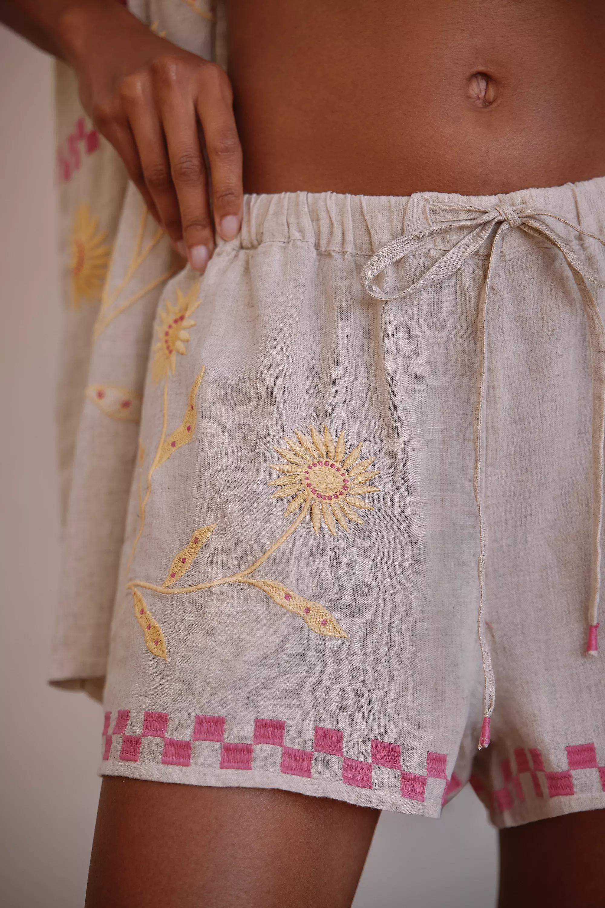 Anthropologie Embroidered Beach Shorts, Beige, , large image number 2