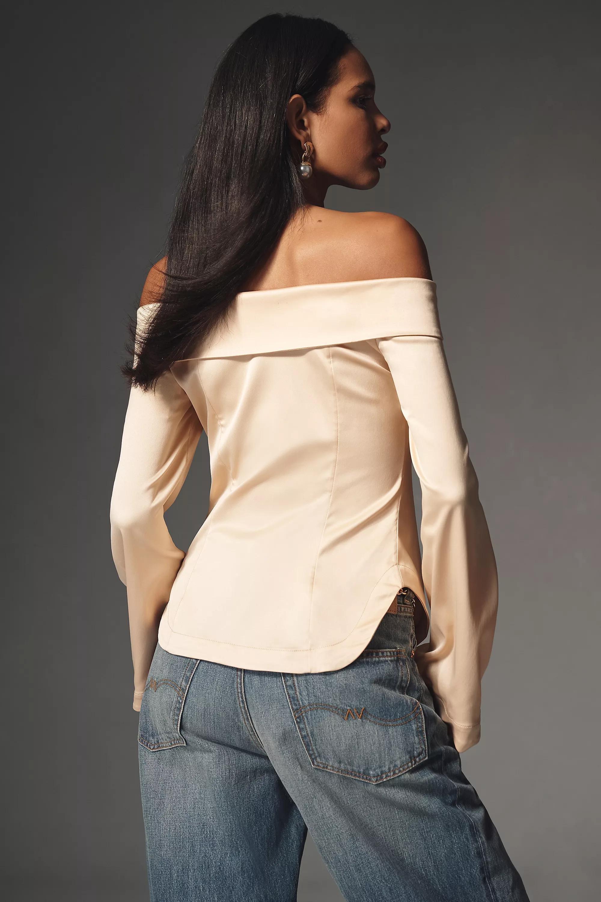 Anthropologie Satin Finish Blouse, Beige, , large image number 1