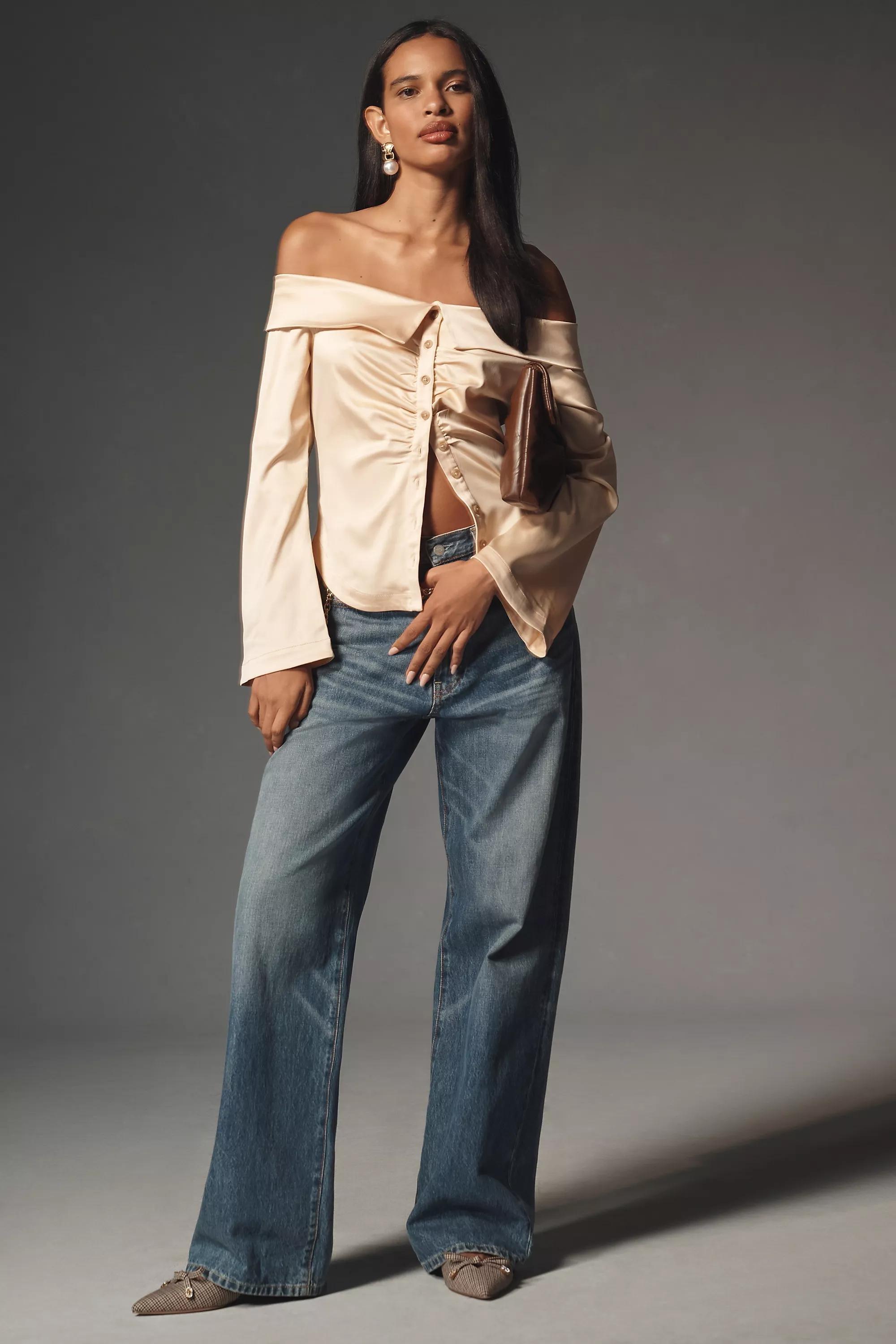 Anthropologie Satin Finish Blouse, Beige, , large image number 2