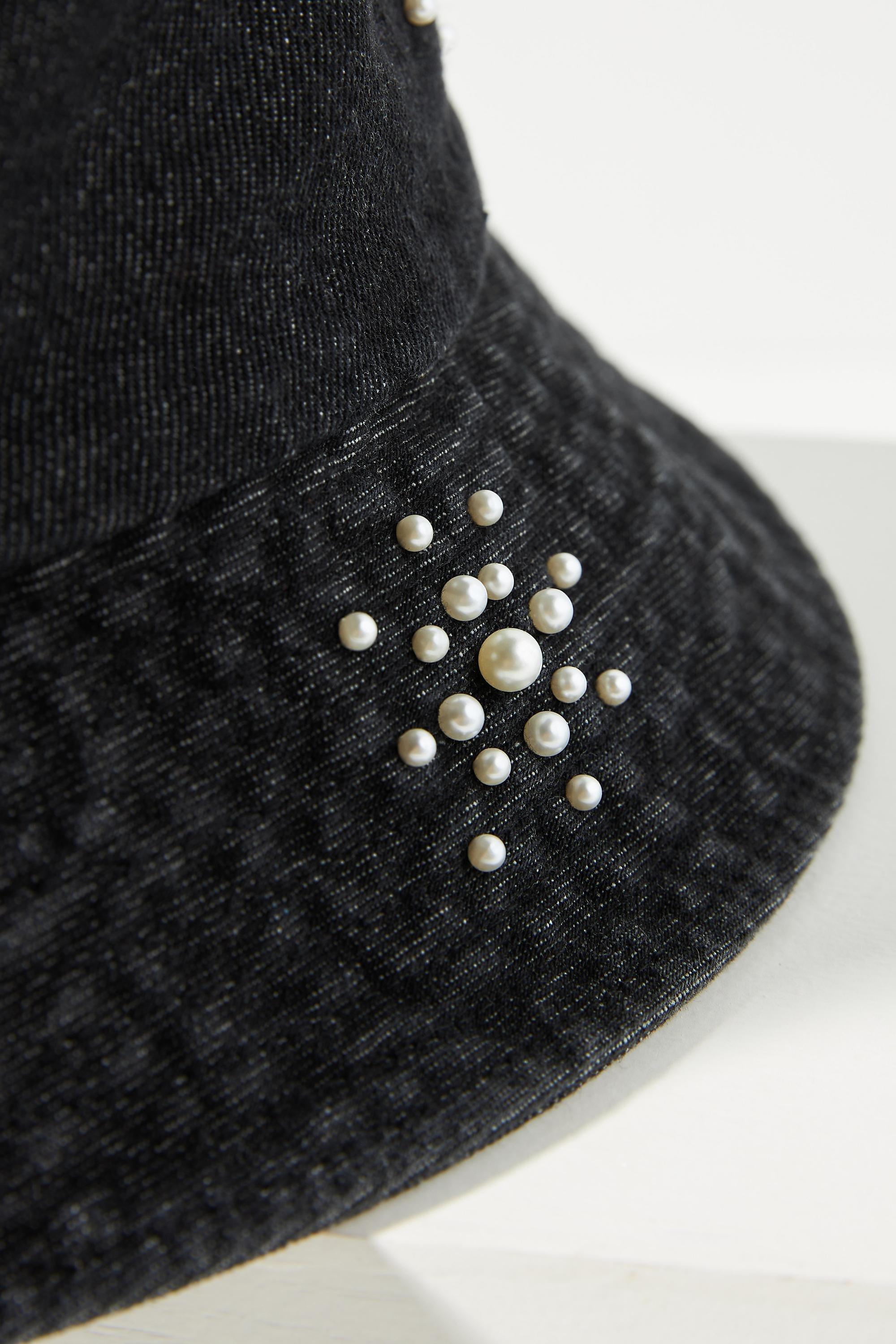 Embellished Washed Denim Bucket Hat, Black, A501_0001, large image number 3