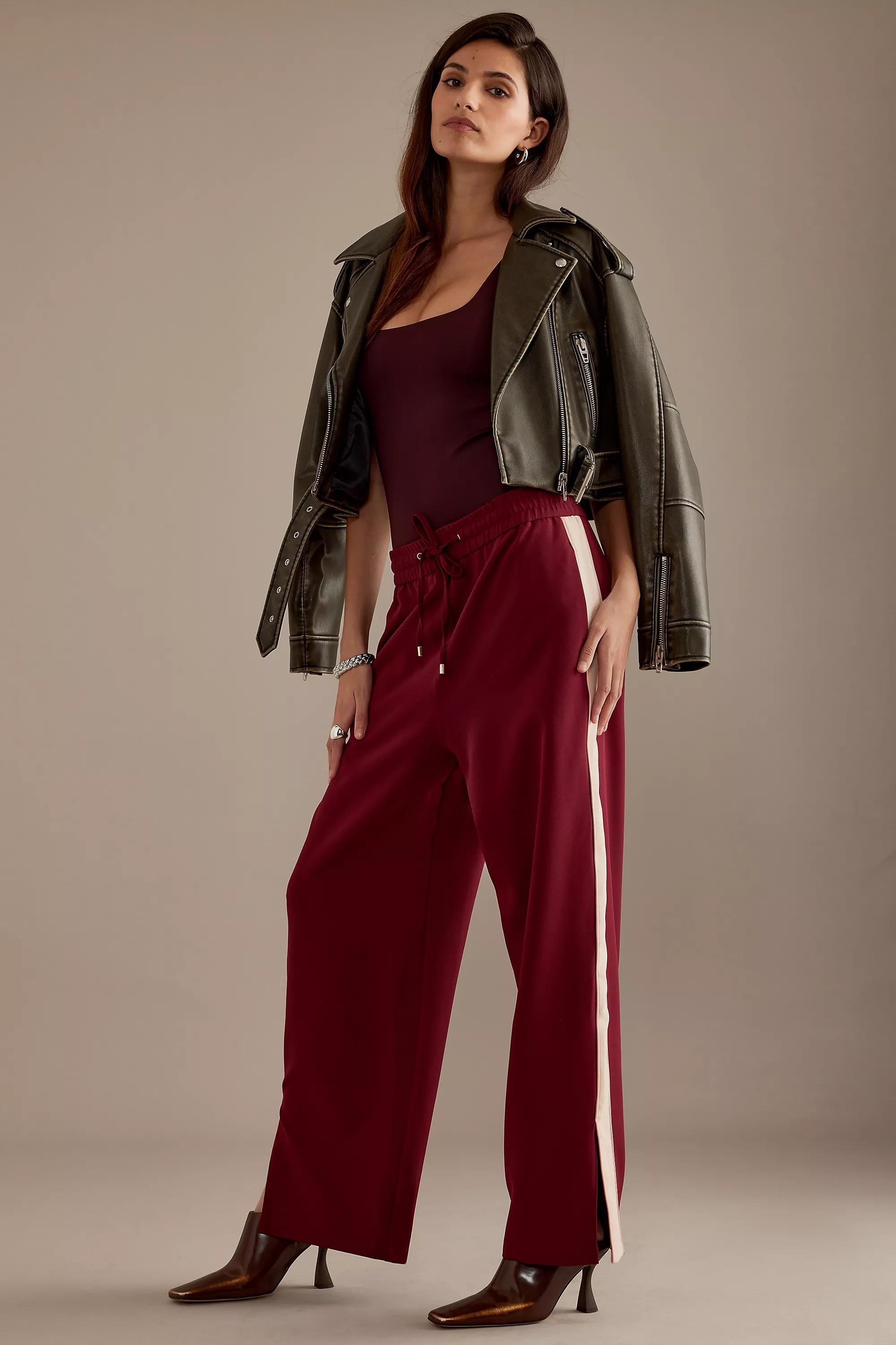 Side Stripe Track Pants, Burgundy, , large image number 0