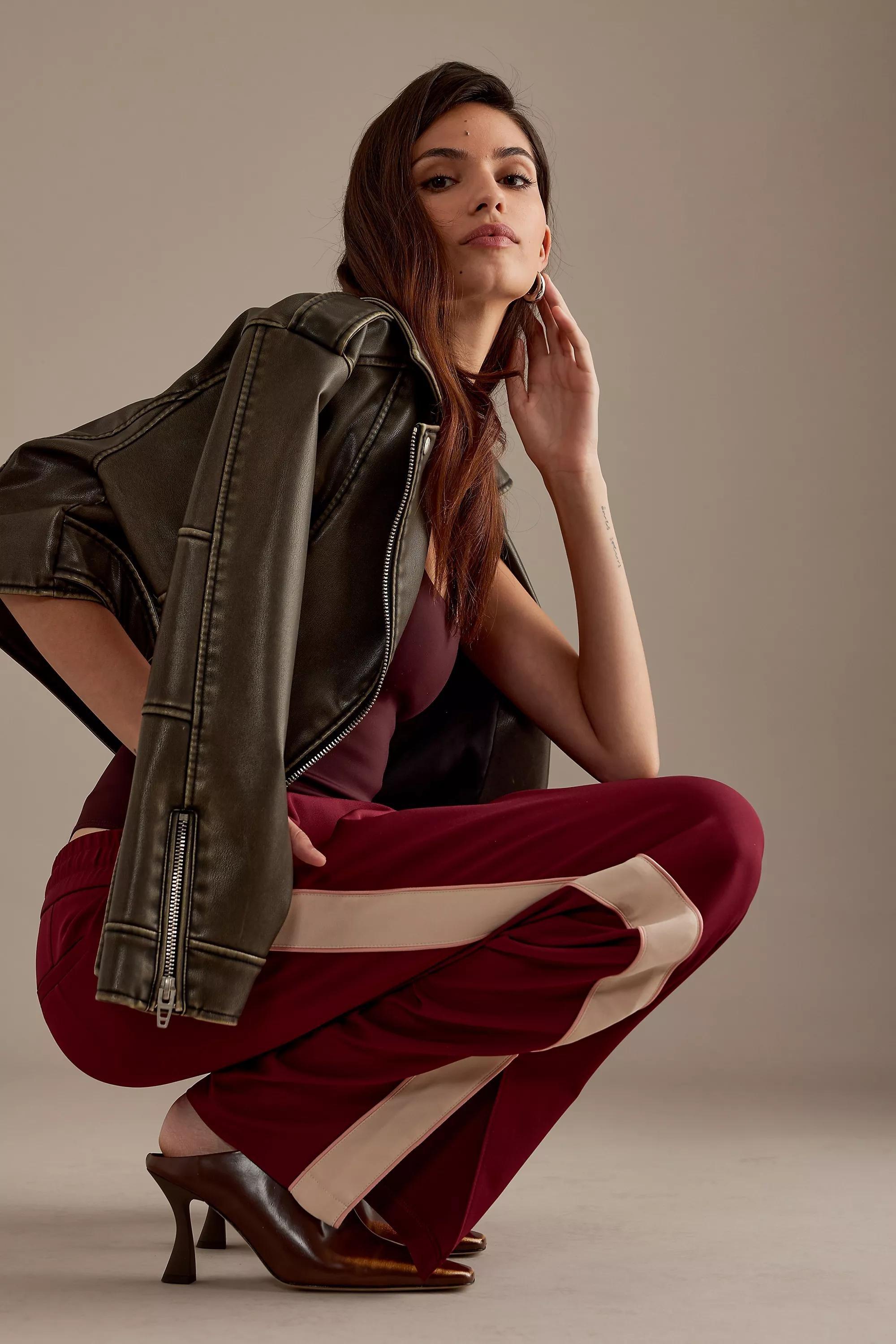 Side Stripe Track Pants, Burgundy, , large image number 1