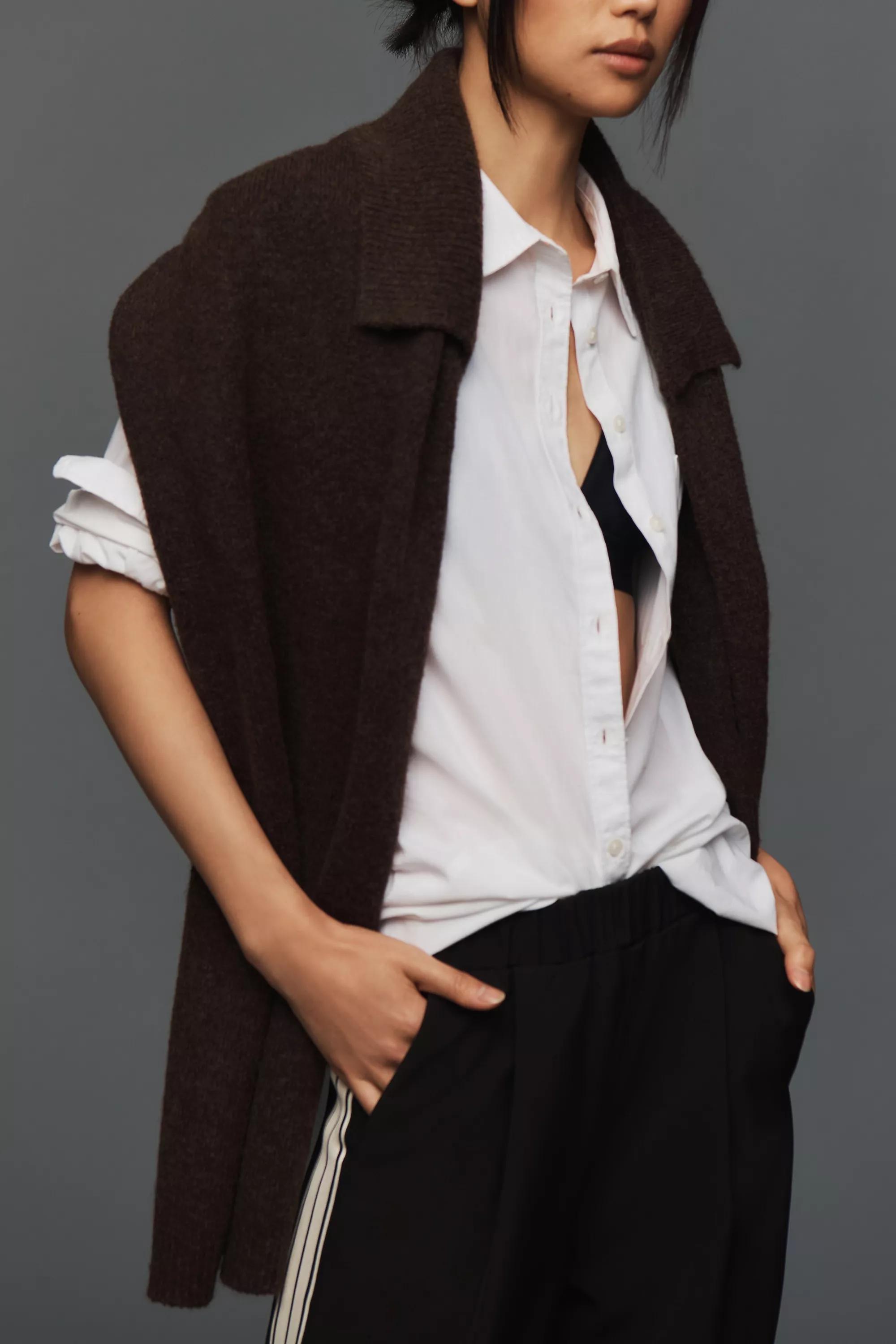 Anthropologie Knit Collar Shrug, Brown, A501_0021, large image number 1