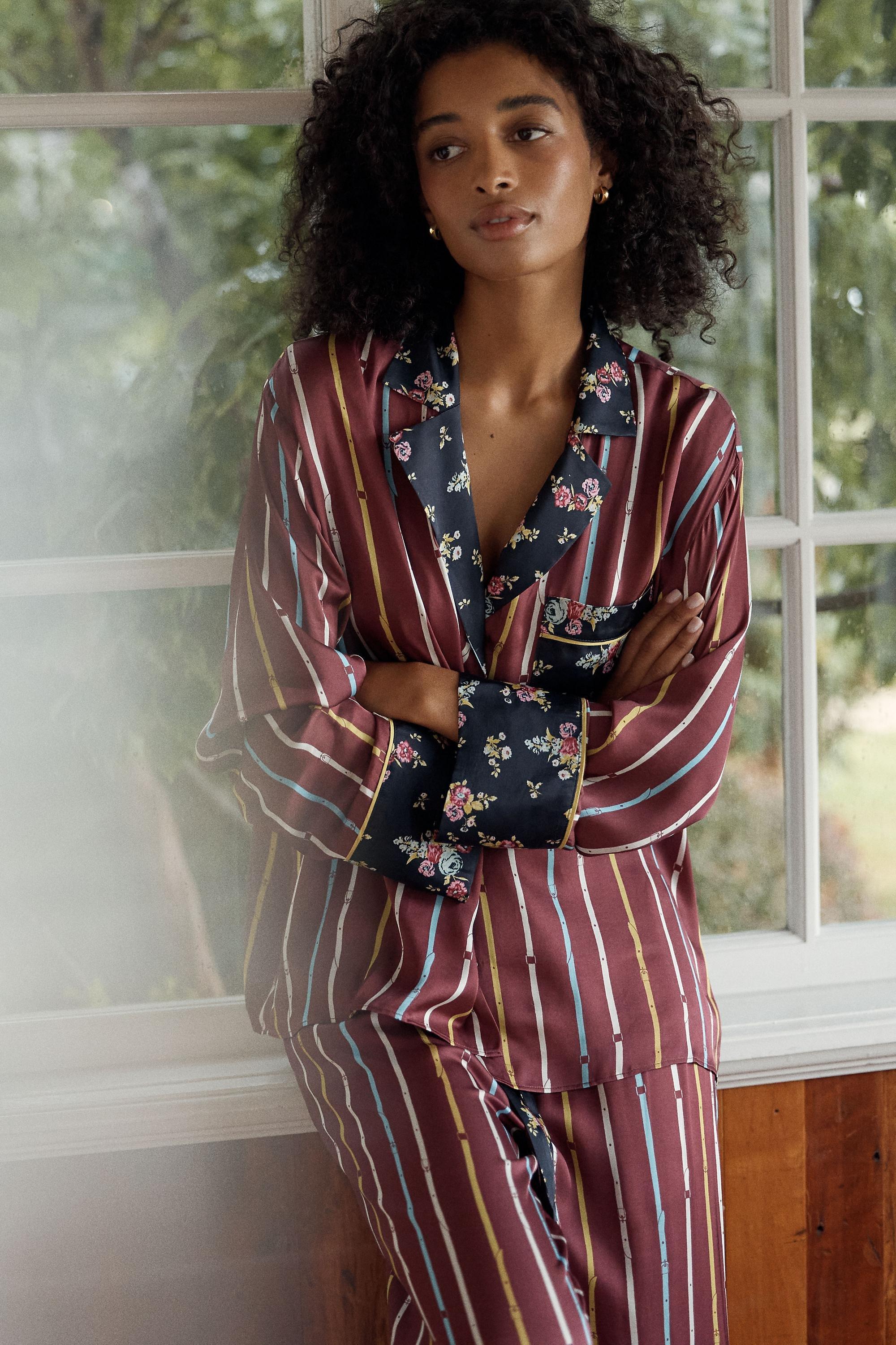 By Anthropologie Oversized Button-Front Pyjama Shirt, Burgundy, medium