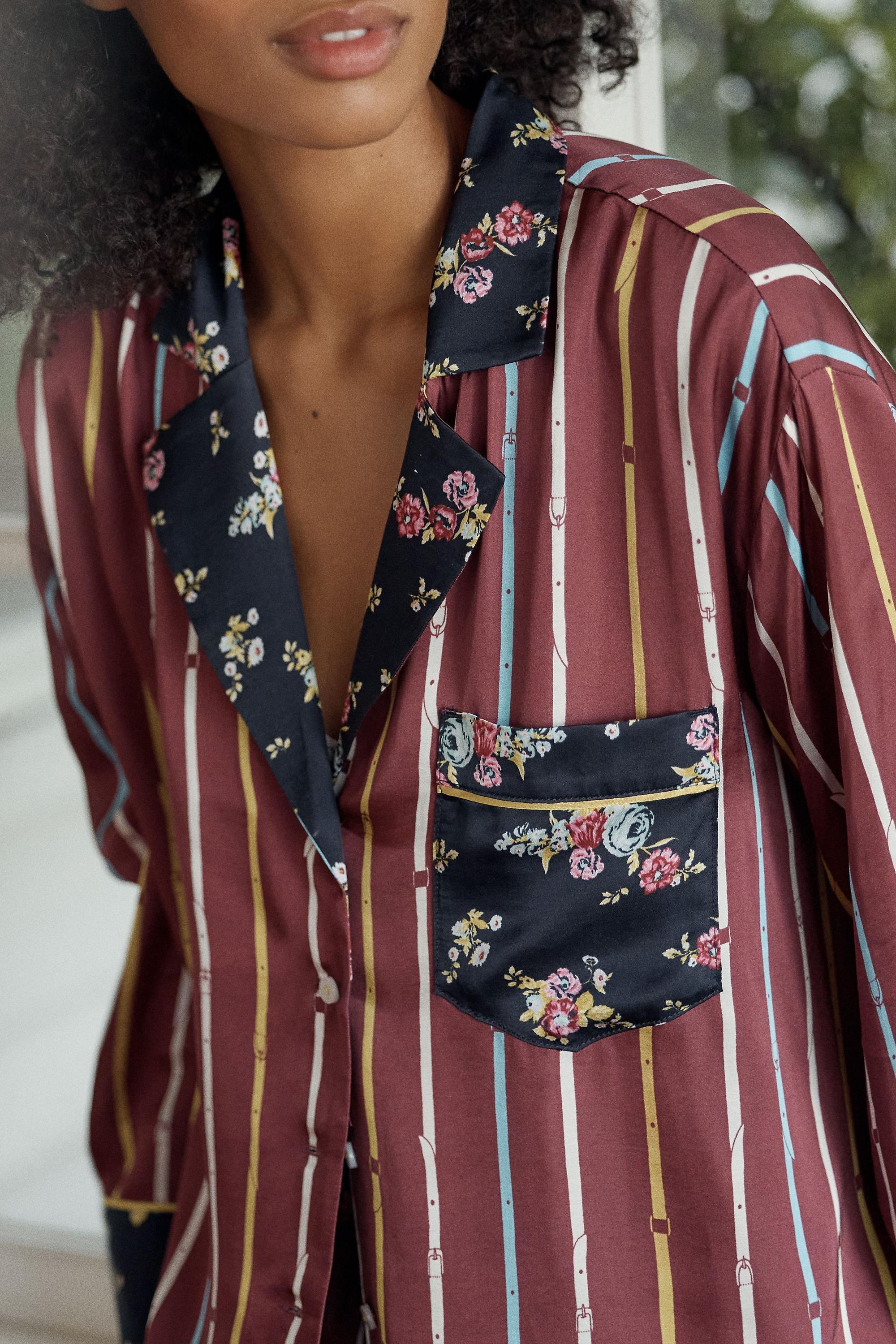By Anthropologie Oversized Button-Front Pyjama Shirt, Burgundy, medium