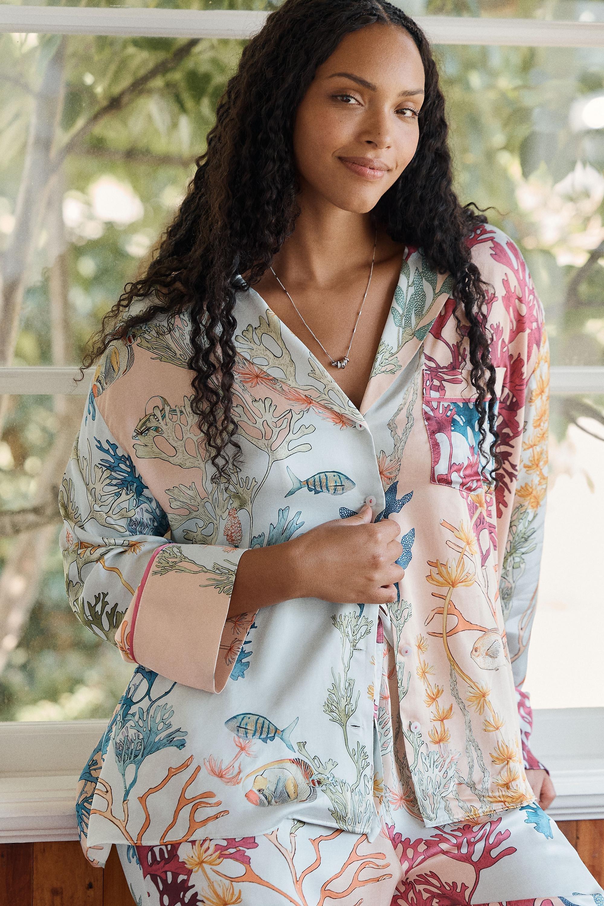 By Anthropologie Oversized Button-Front Pyjama Shirt, Blue, Blue, large image number 4