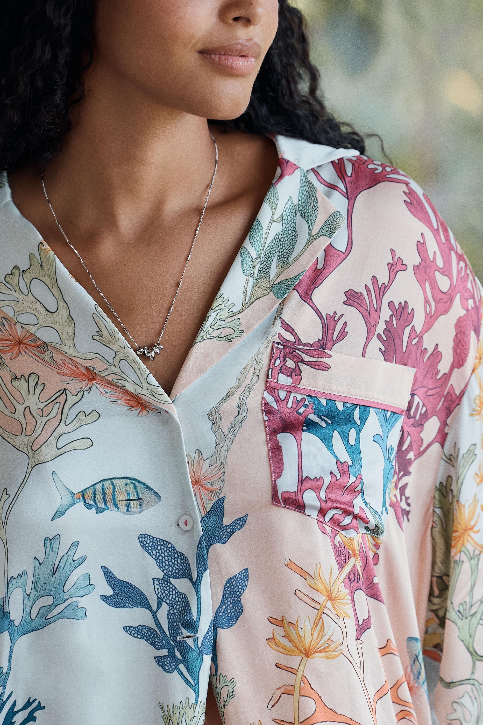 By Anthropologie Oversized Button-Front Pyjama Shirt, Blue, Blue, large image number 5
