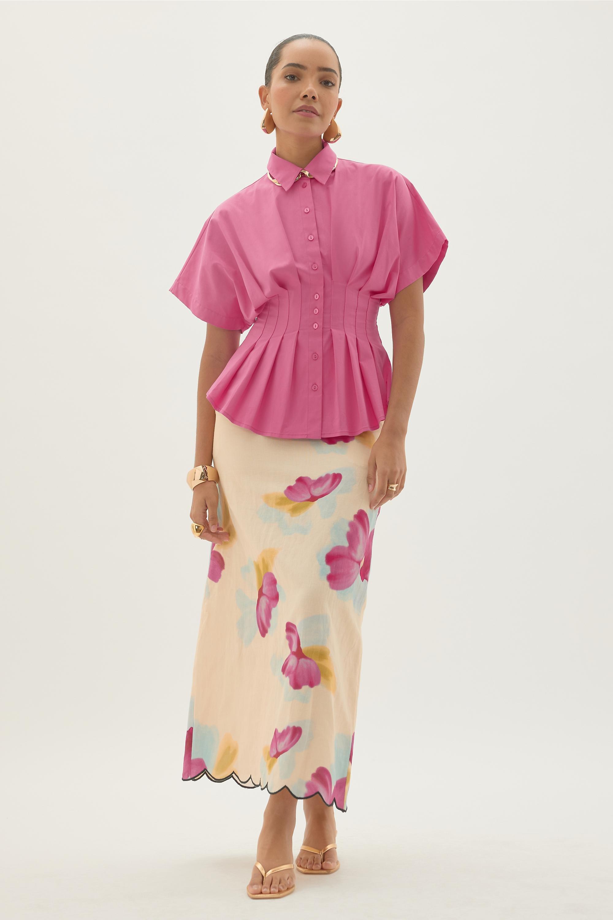 The Tobie Pleated Blouse By  Exquise, Red, A501_0065, large image number 1