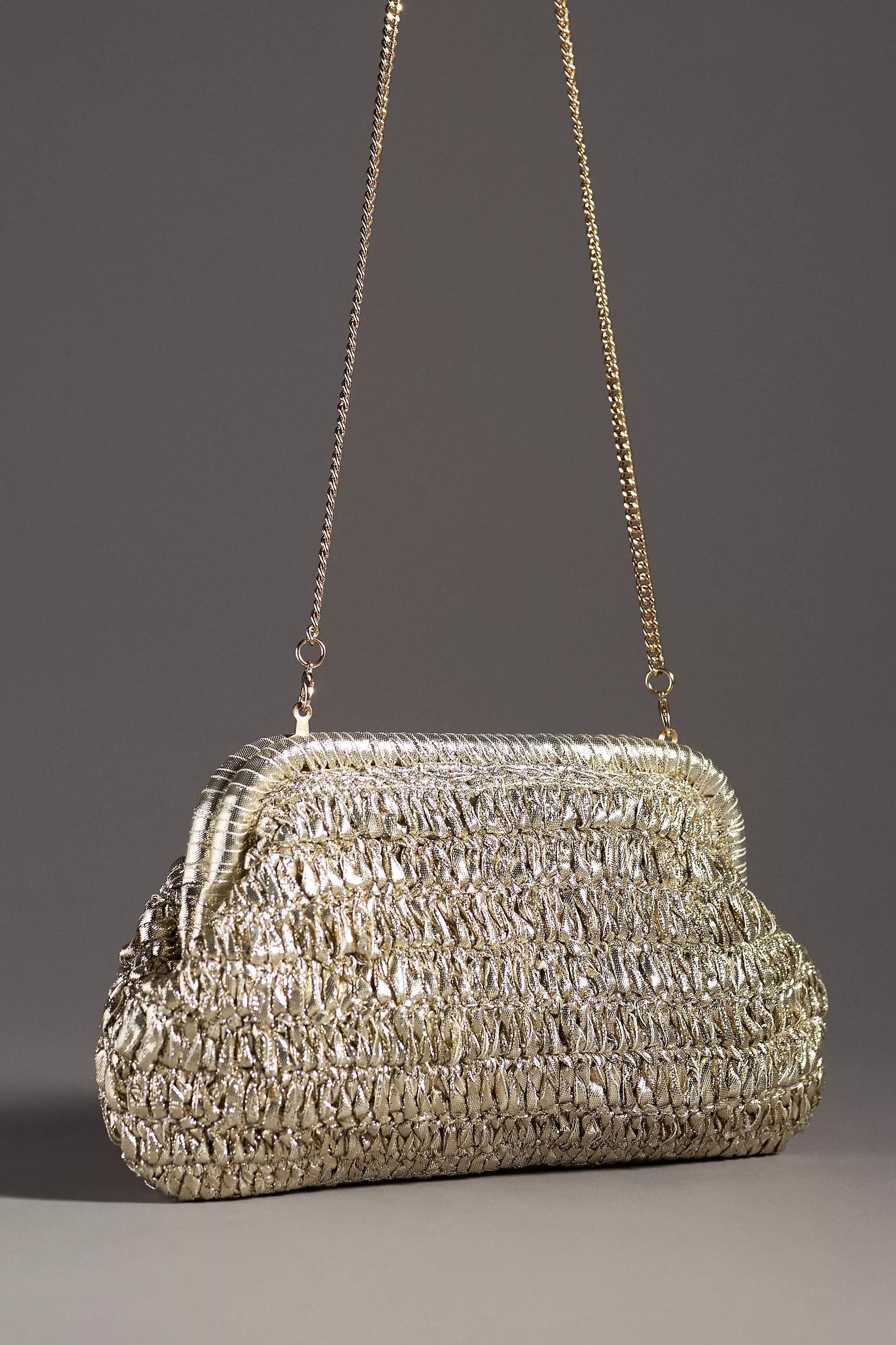 By Anthropologie Metallic Crochet Clutch, Gold, A501_0070, medium