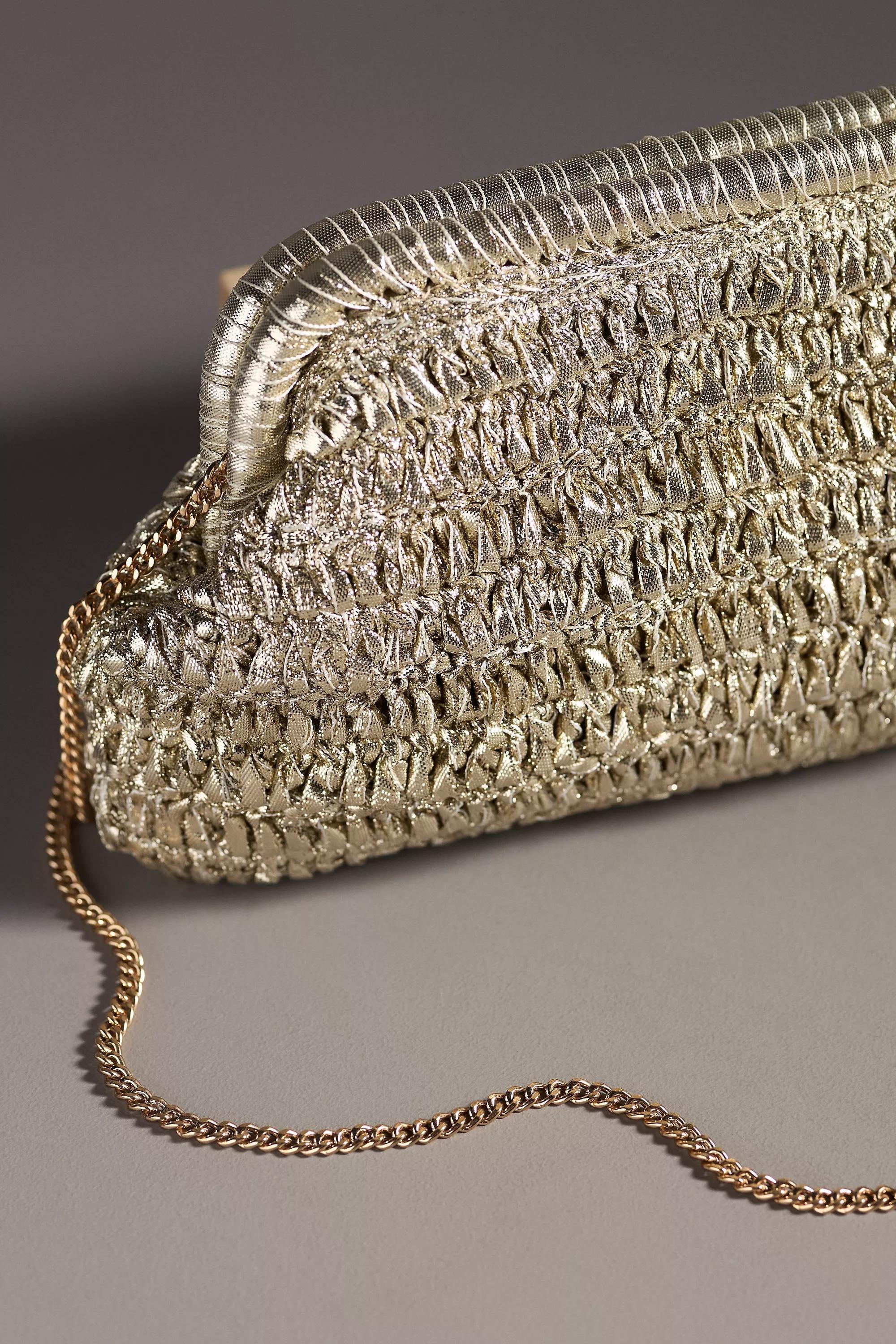 By Anthropologie Metallic Crochet Clutch, Gold, A501_0070, medium